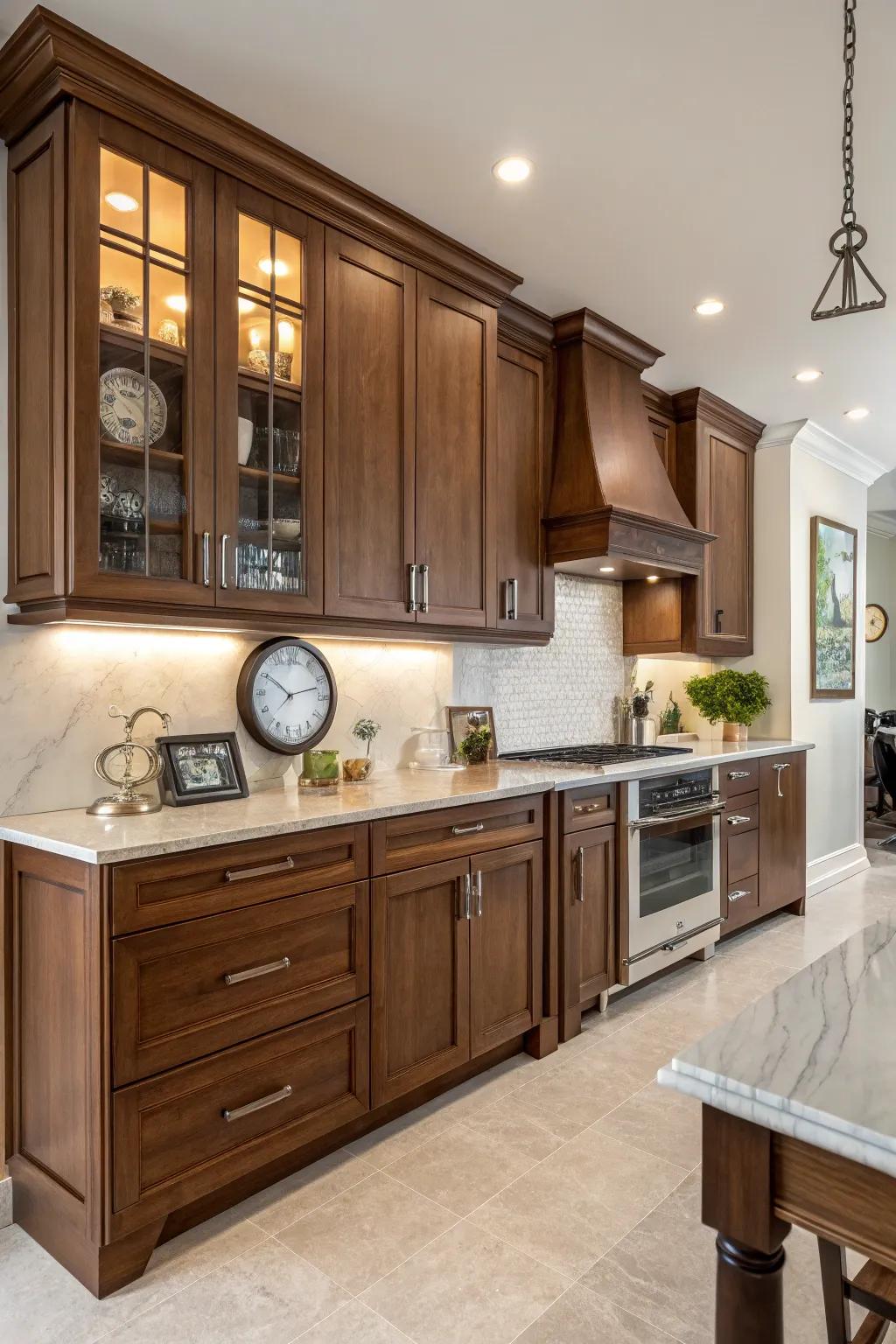 A blend of styles creates a unique hickory kitchen.