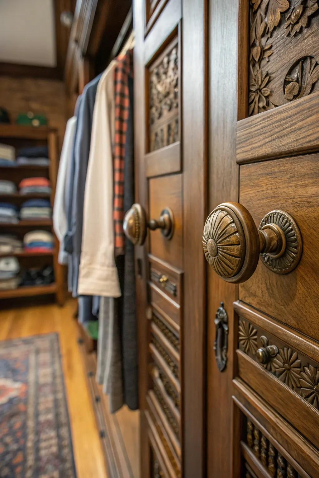 Vintage elements impart warmth and character to your closet design.