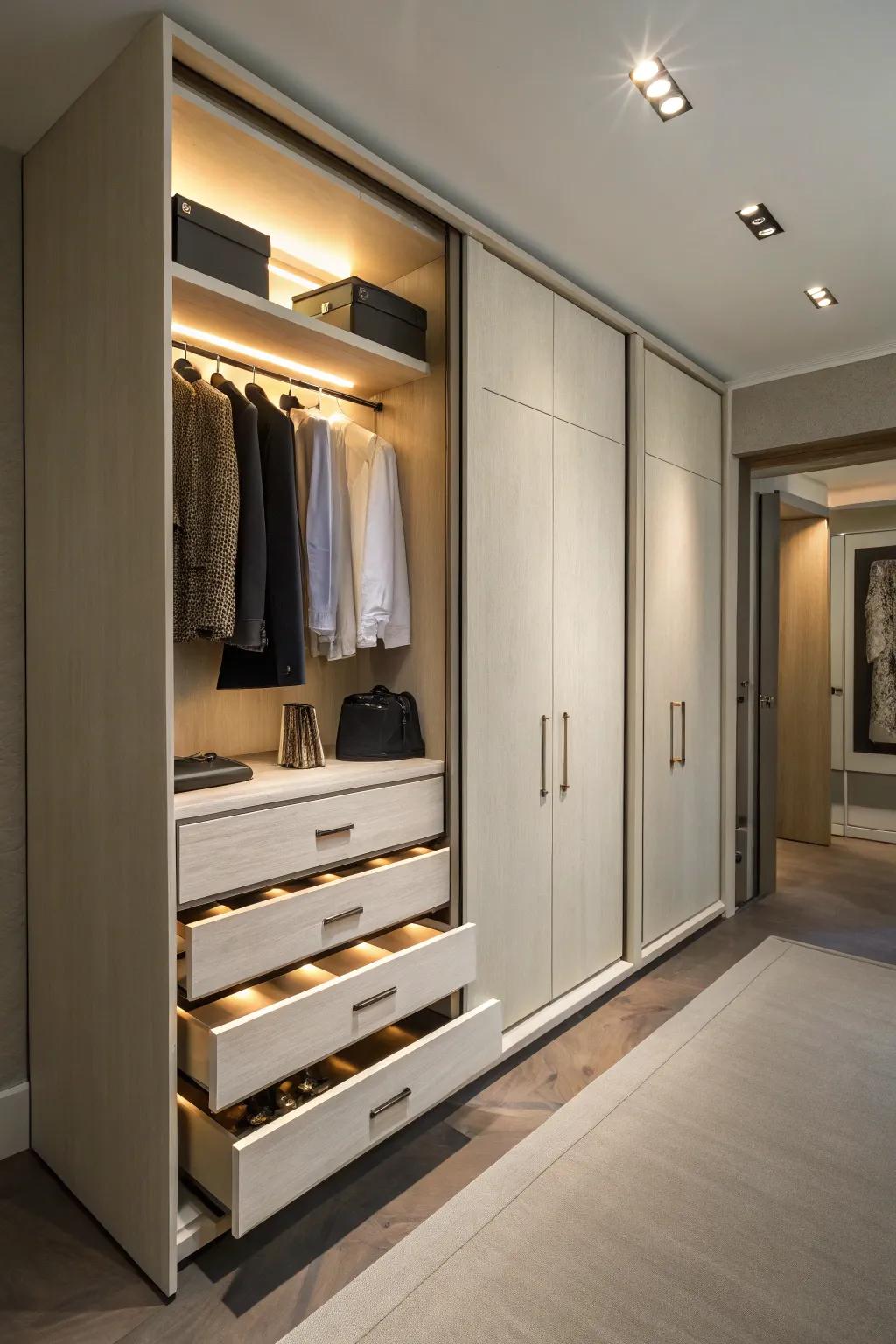 Hidden drawers add surprise and storage.
