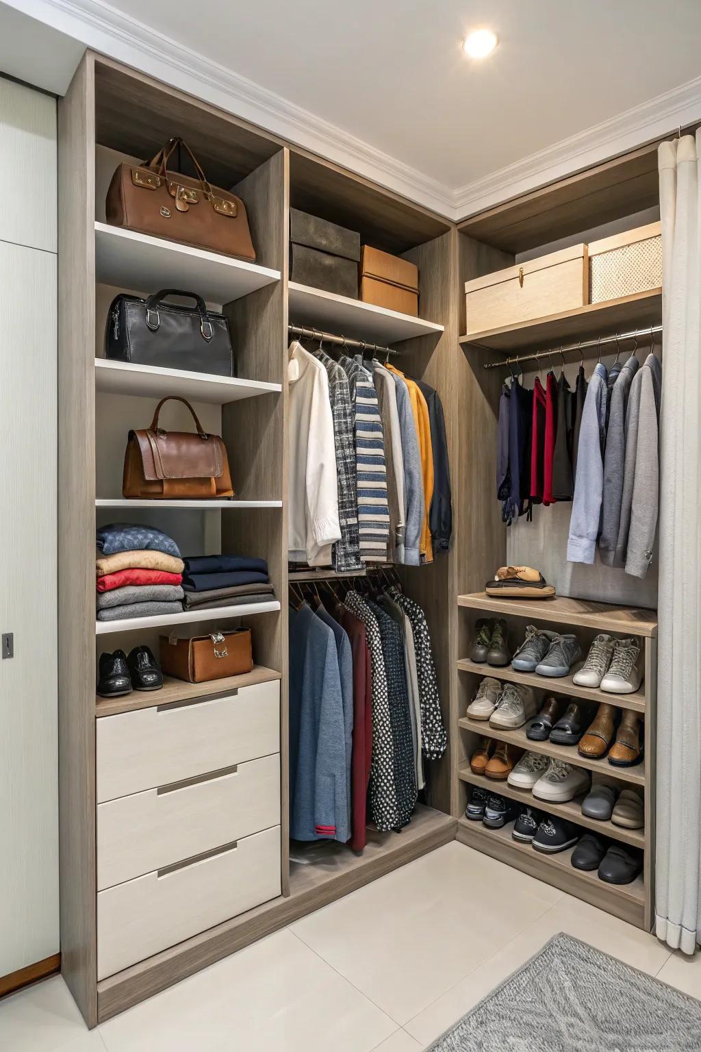 Tailored solutions maximize corner spaces in wardrobes.