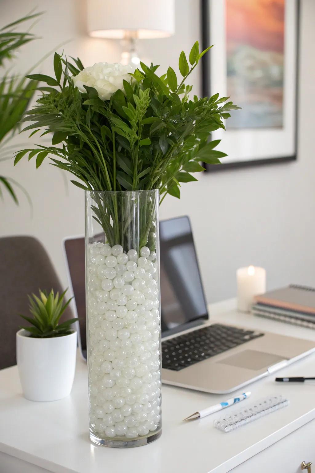 Timeless elegance featuring ivory aqua gems and foliage.