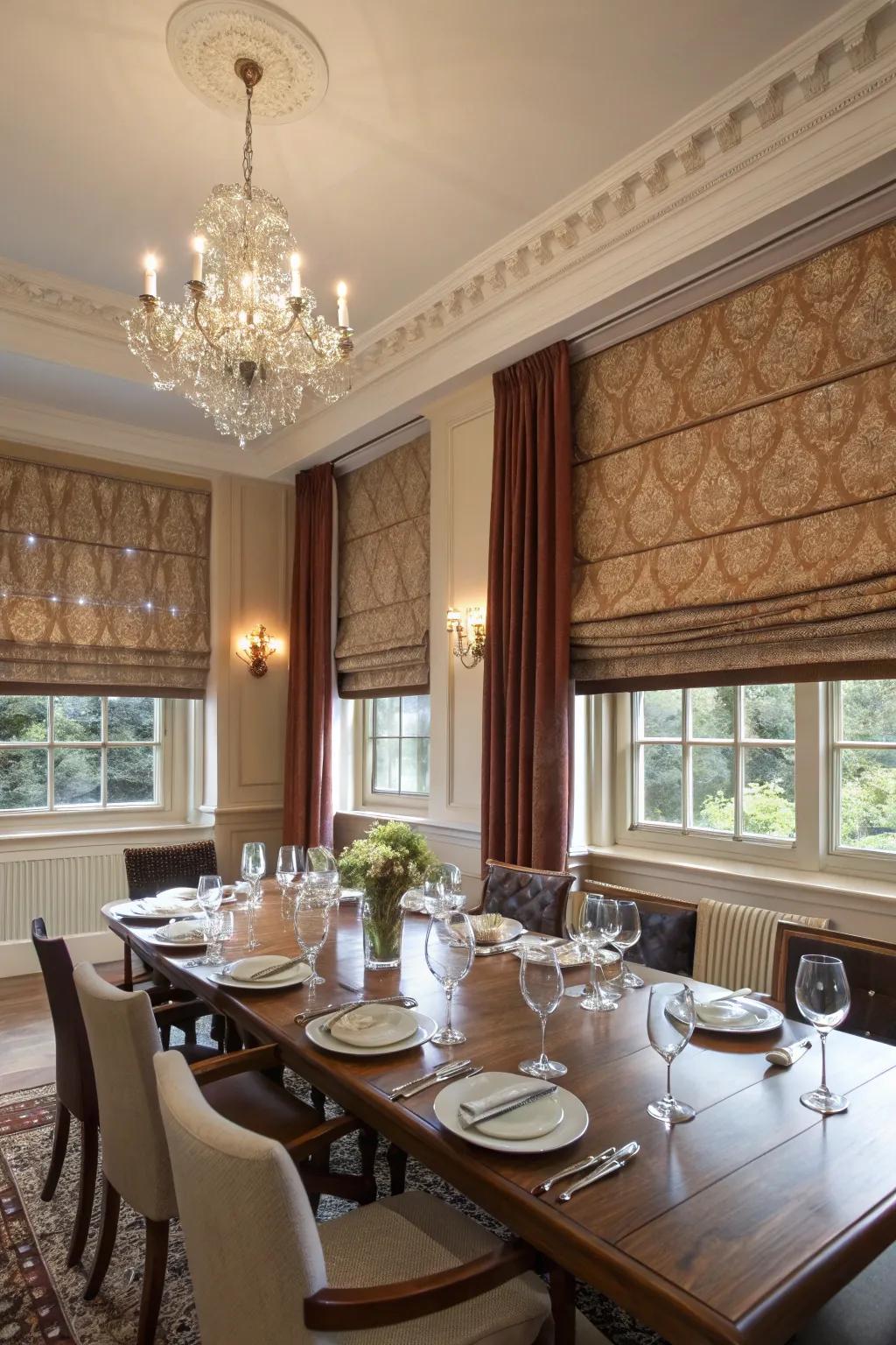 Bespoke Roman shades impart a touch of grace and seclusion.