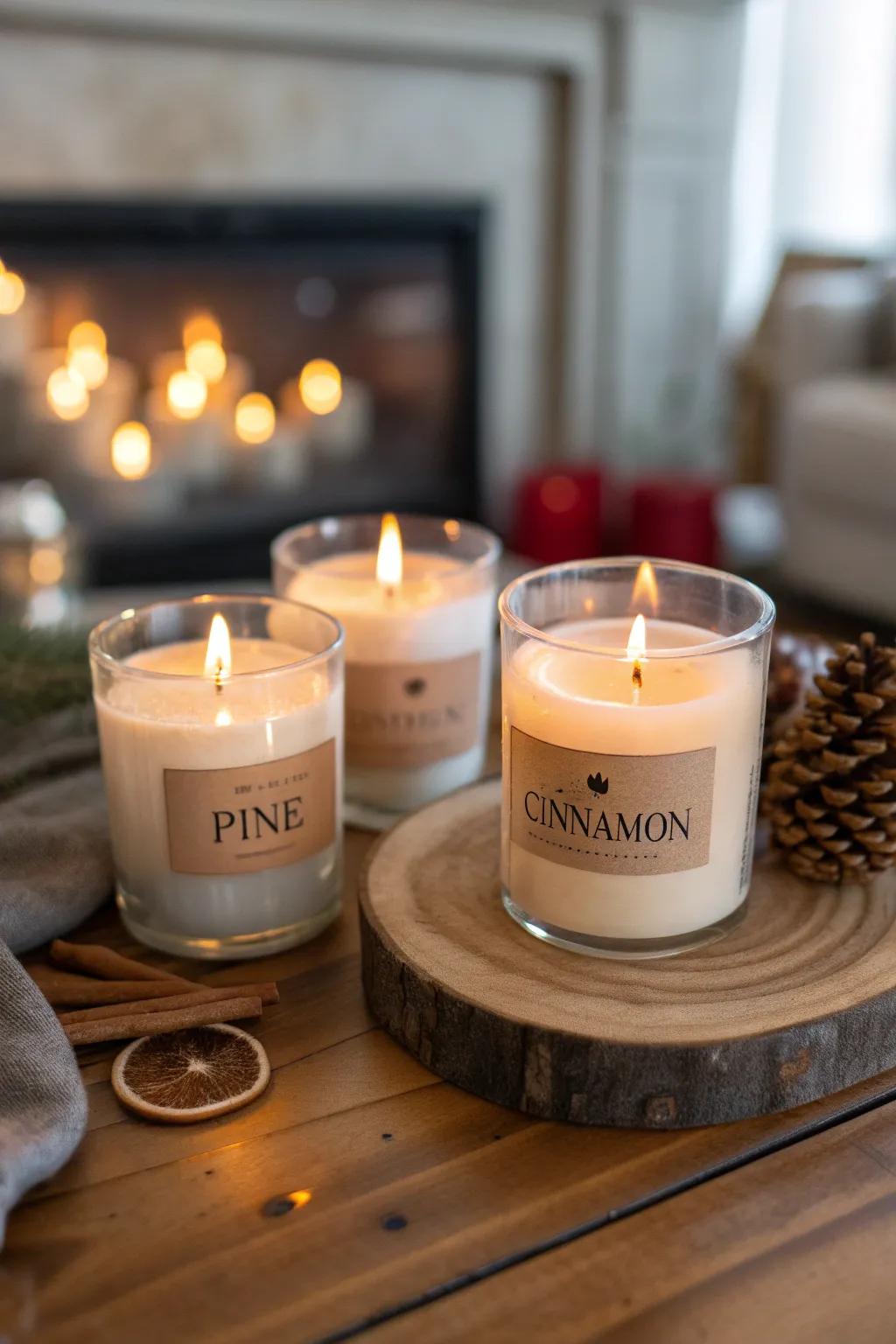 Winter smelling wax lights to intensify the inviting atmosphere.