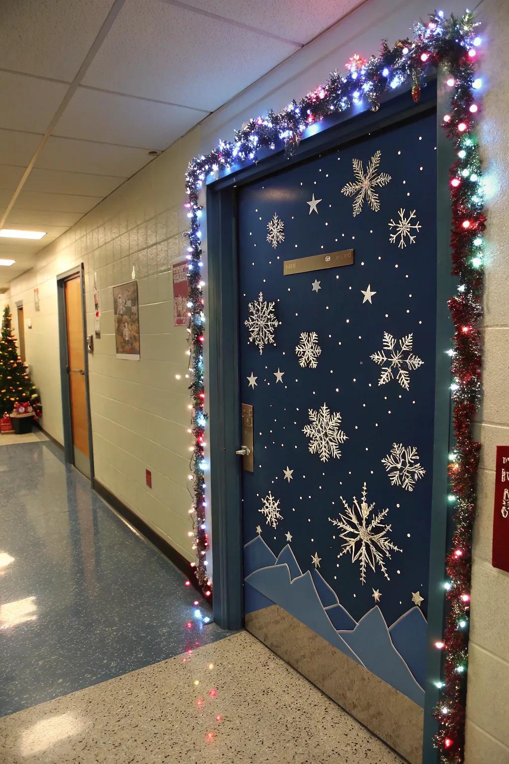 A starlit evening snowfall imparts sophistication to this entry