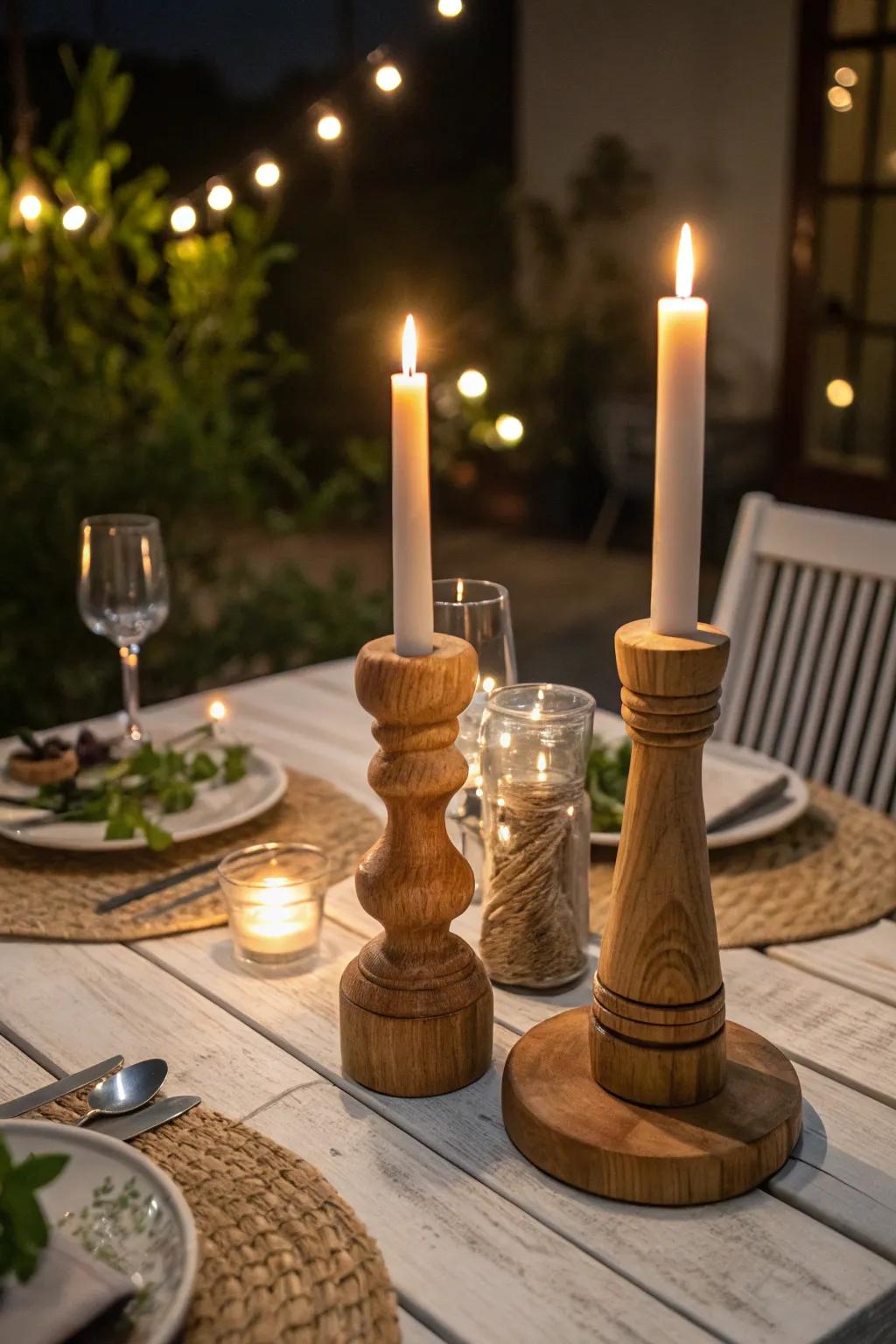 Warm and inviting wooden candle holders for ambiance