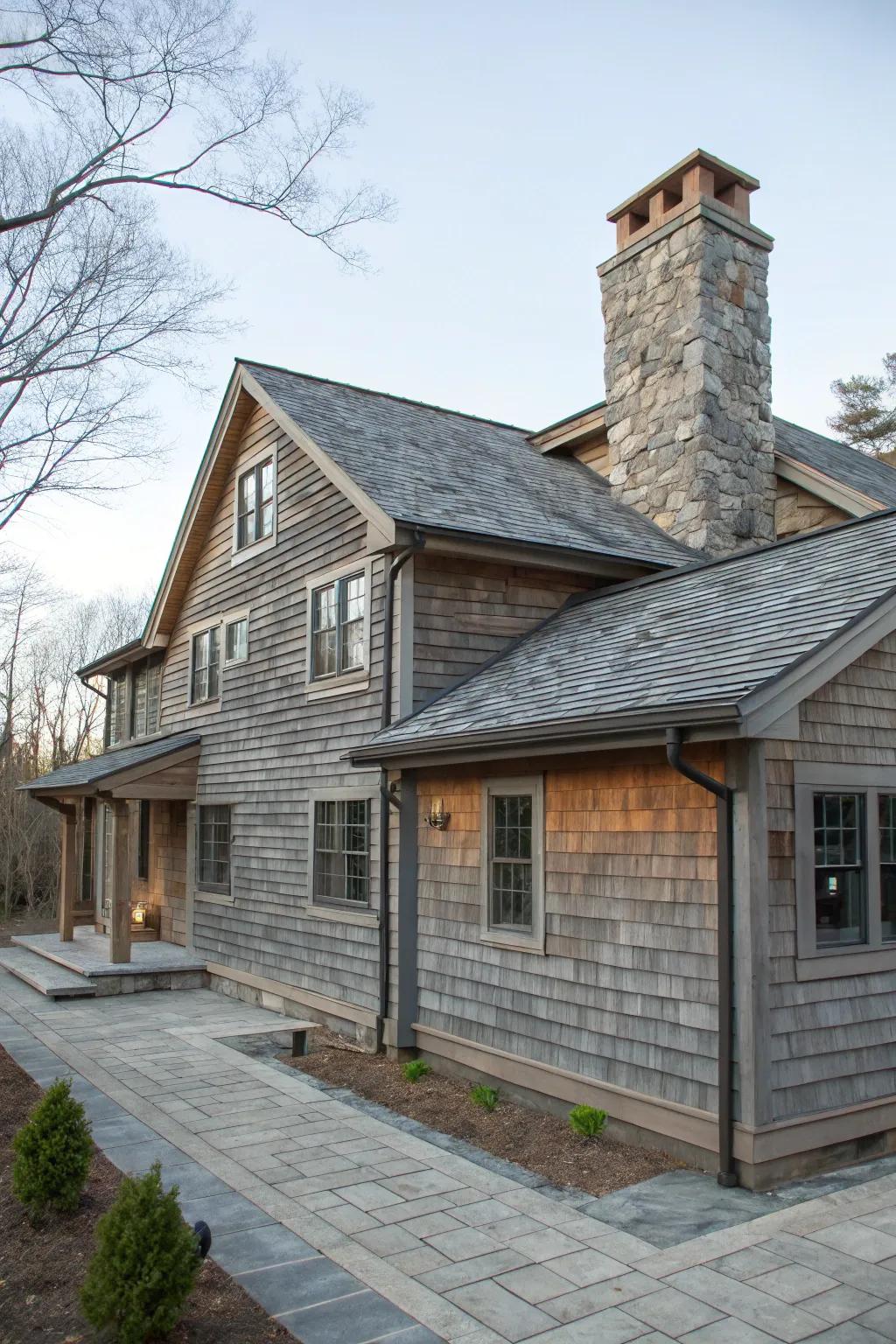 A wood home that exudes sophistication with slate tones.