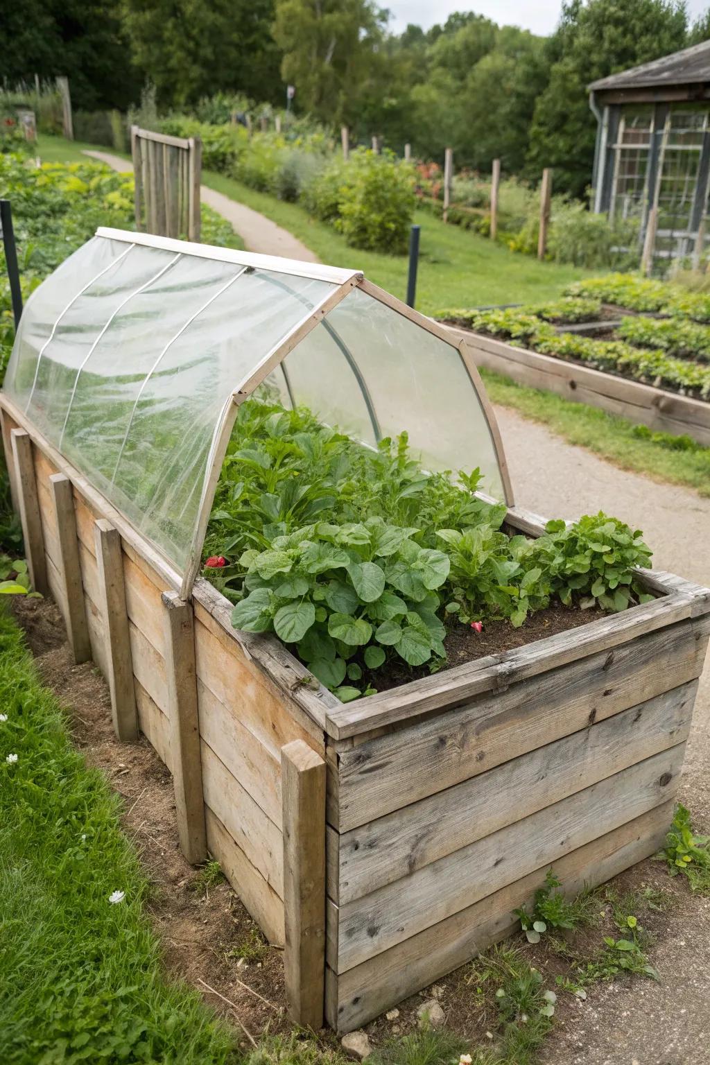Greenhouse covers extend growing seasons effectively.