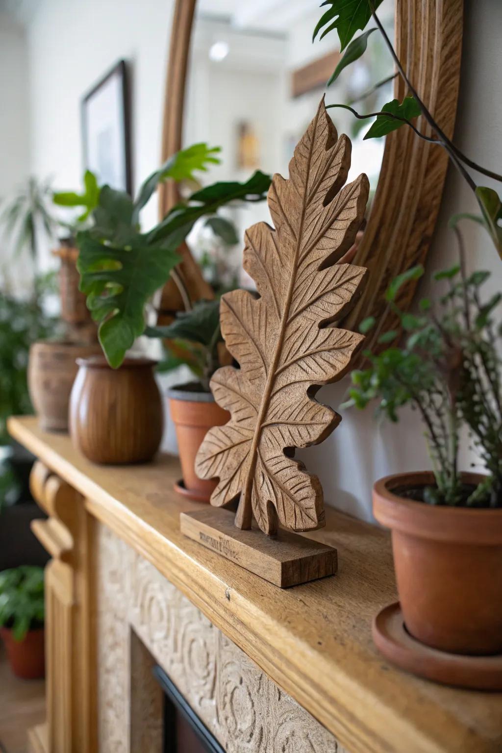 Usher an attribute of the natural realm within via sculptures of timber foliage.
