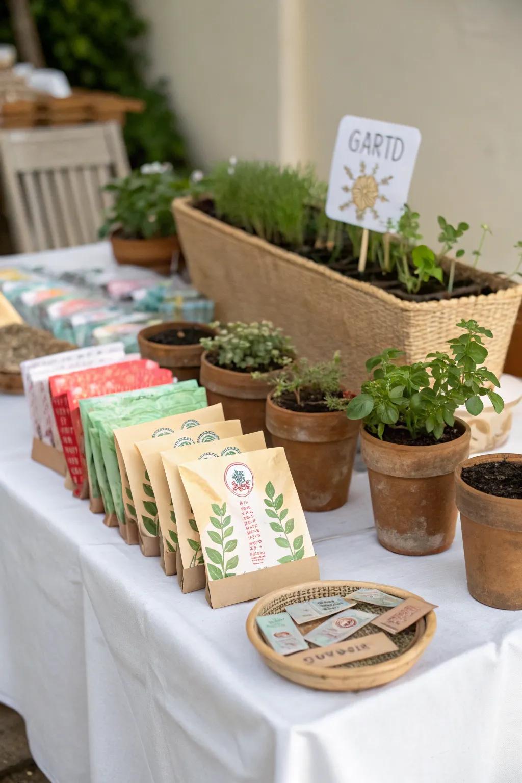 Eco-responsible favors constitute a considerate garden gathering element.