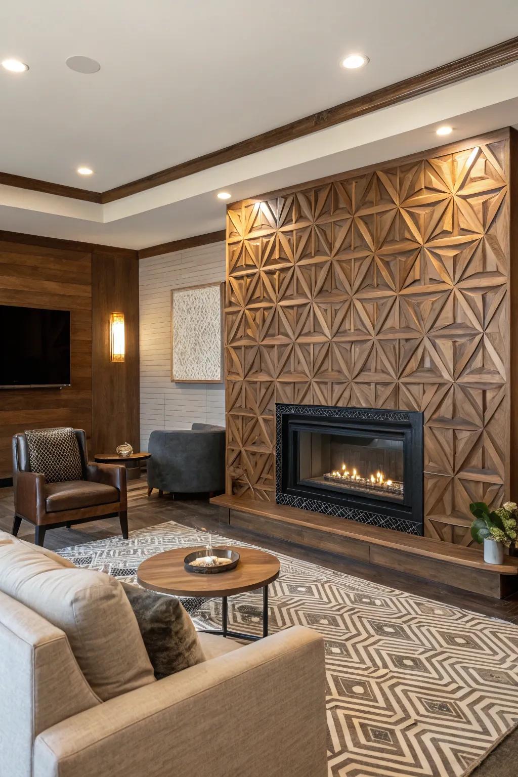 Geometric wood patterns bring a contemporary twist.