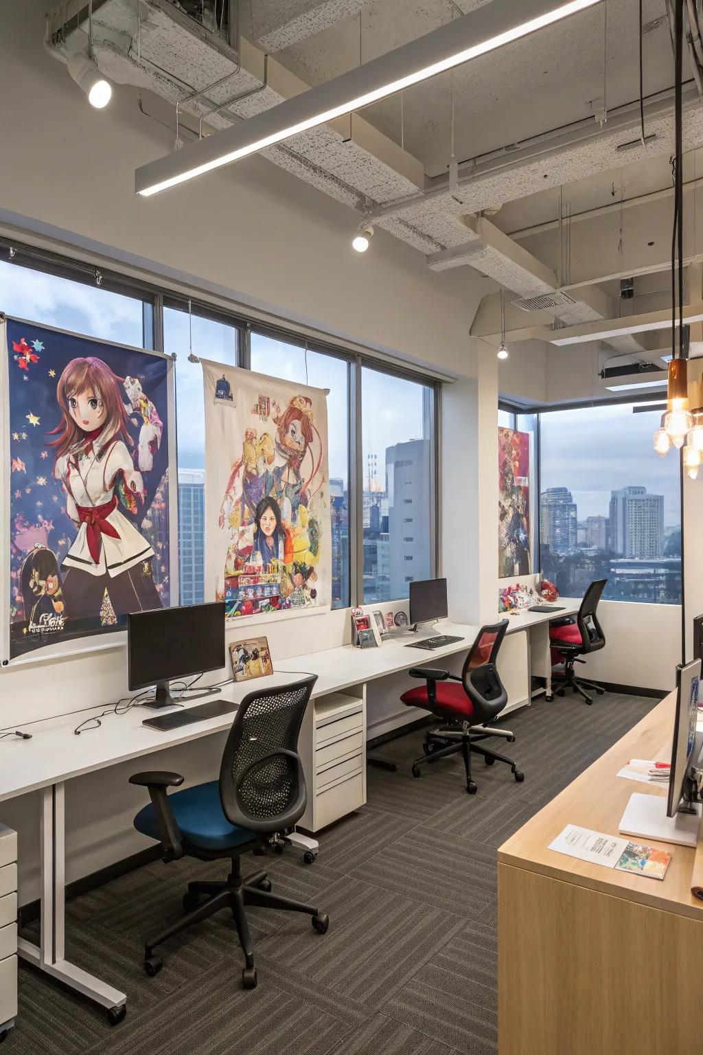 The fusion of work and animated enthusiasm is perfectly balanced in an office mashup.