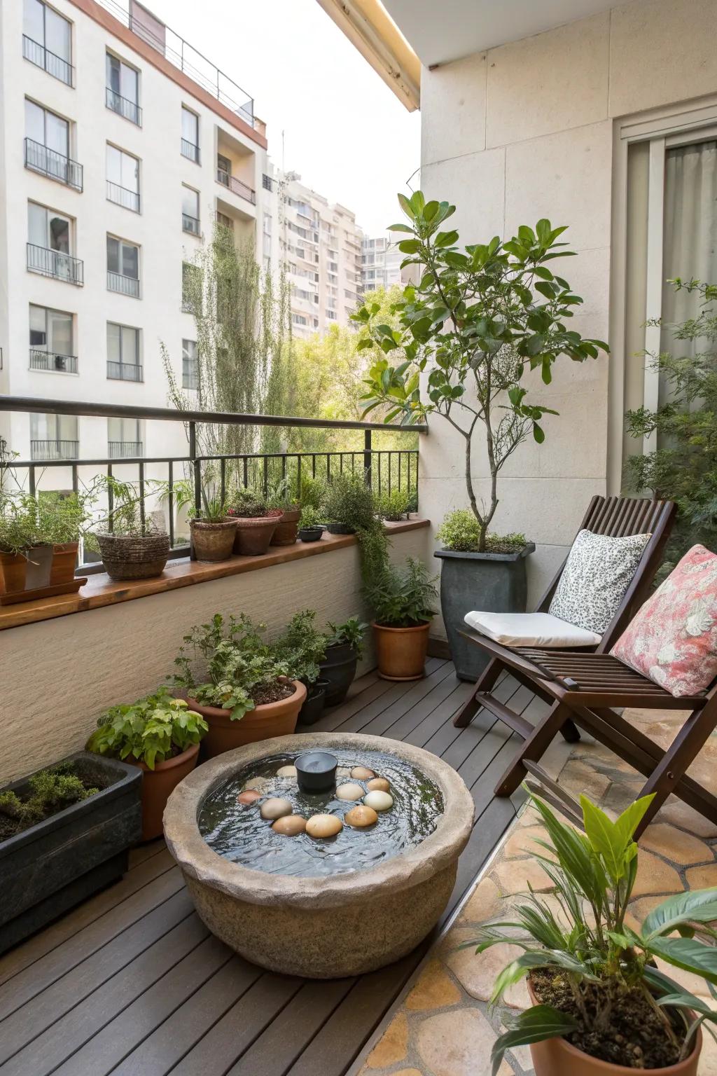 A water feature adds peace and ambiance.