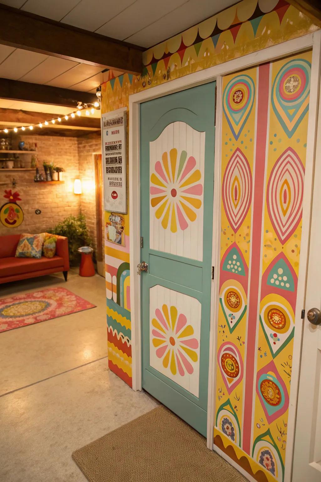 A retro-styled door that reflects the fun and nostalgia of past decades.