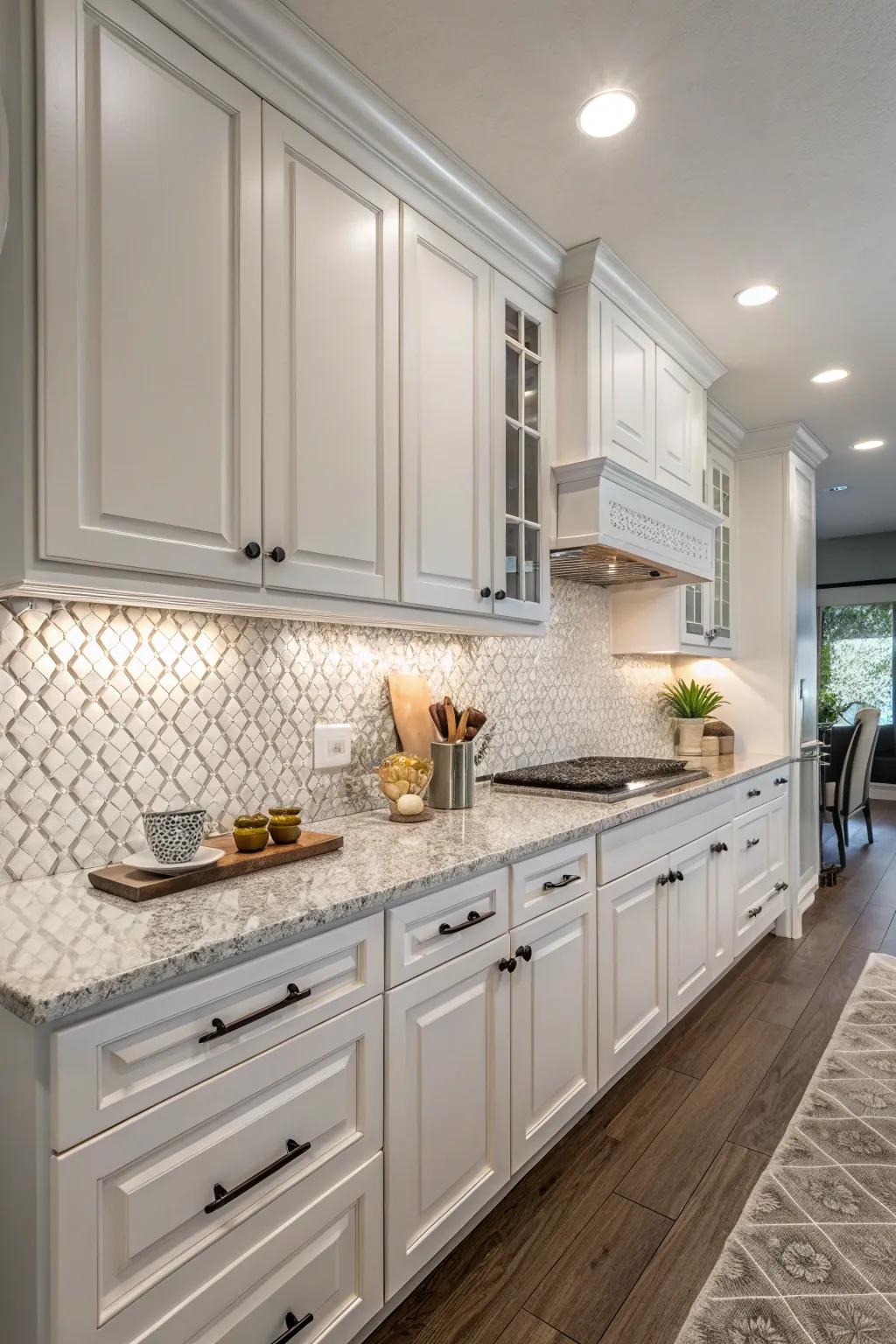The kitchen has a captivating and textured visual effect thanks to the 3D tiles.