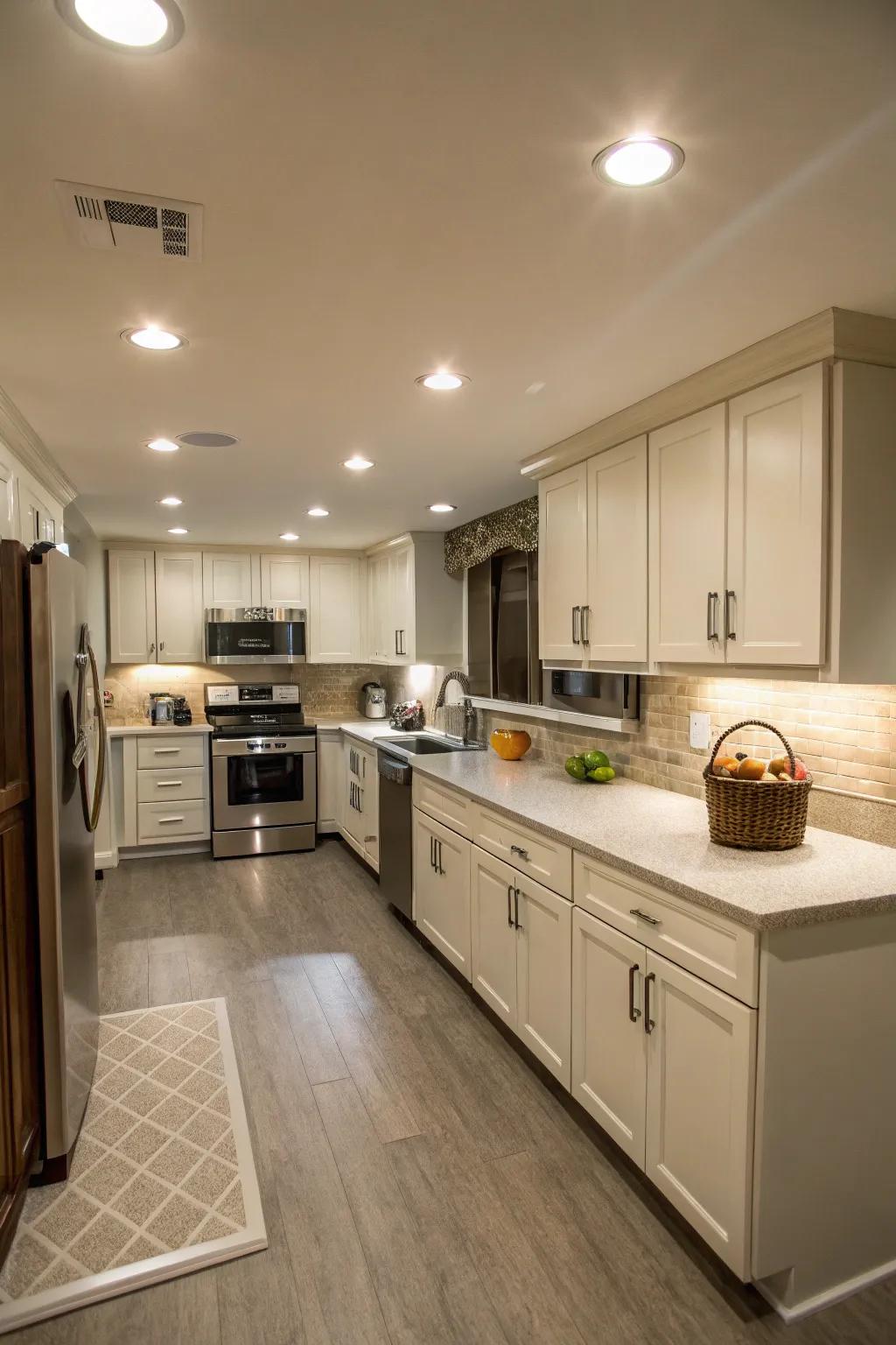 Recessed lighting offers unobtrusive illumination.