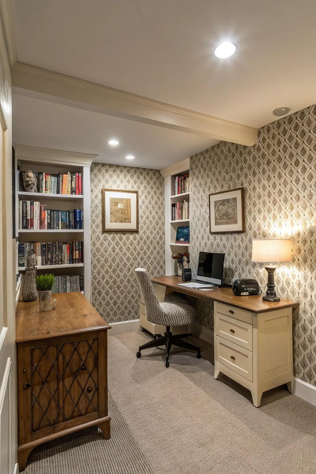 Wallpaper that feels different adds character to your office.