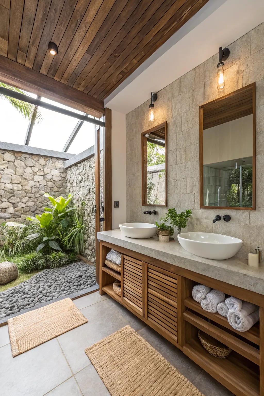 A bathroom that embraces eco-conscious attributes, merging sustainability with style.