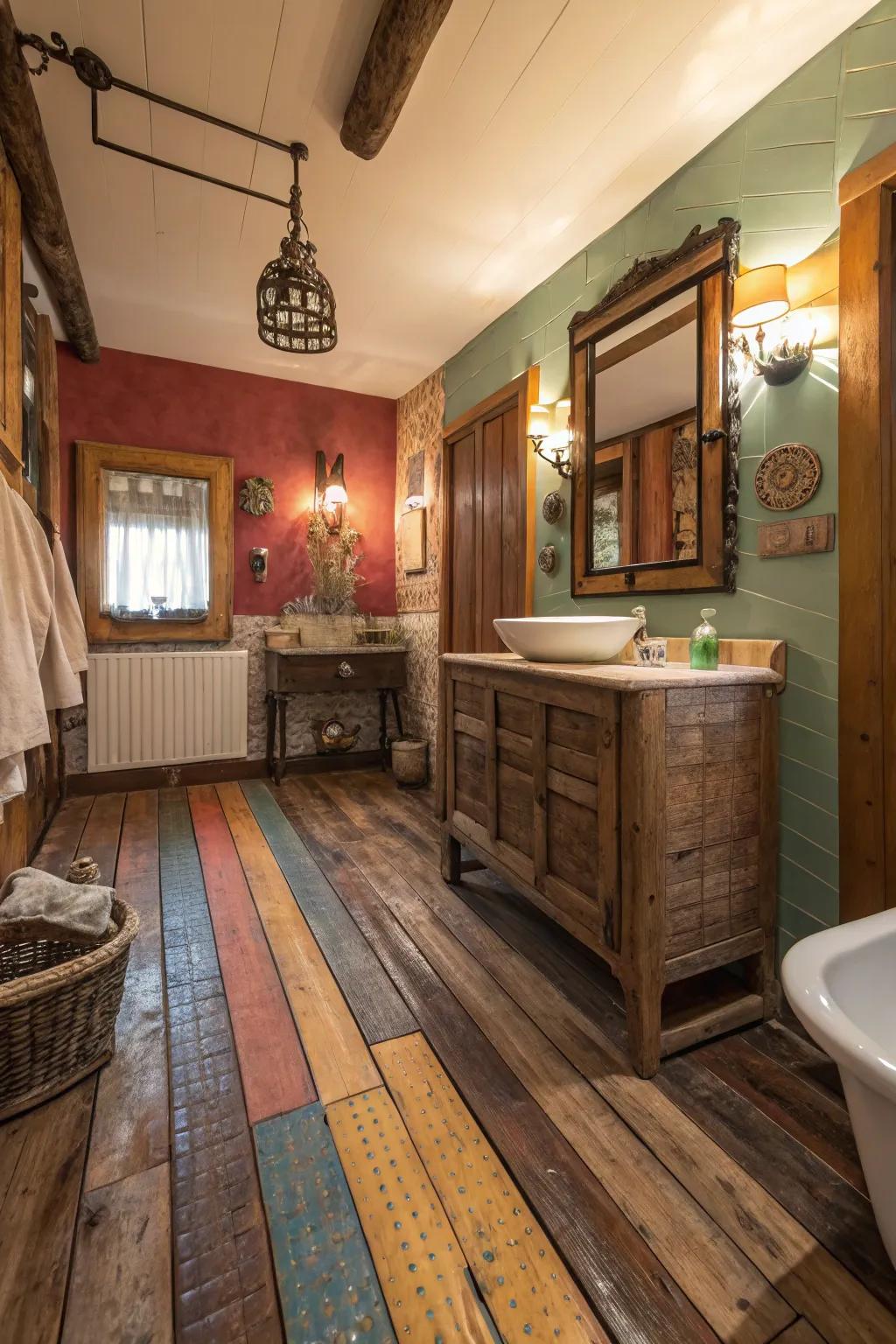 Add charm with decorated wood floors.