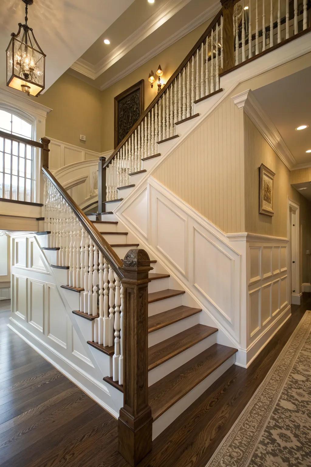 A stylish staircase with <strong>beadboard</strong> trim.” loading=”lazy” class=”pimg”>
	</picture><figcaption>A stylish staircase with <strong>beadboard</strong> trim.</figcaption></figure>
<p>Brighten up your staircase with <strong>beadboard</strong> trim, adding texture and interest to an often disregarded area. I cherish how this subtle touch can make a big impact.</p>
<h3>Possibly handy products:</h3>
<ul class=