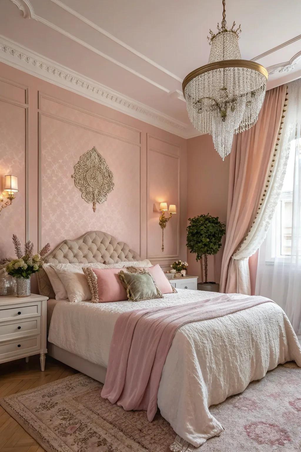 Rose tint brings a soft, elegant touch to this bedroom.