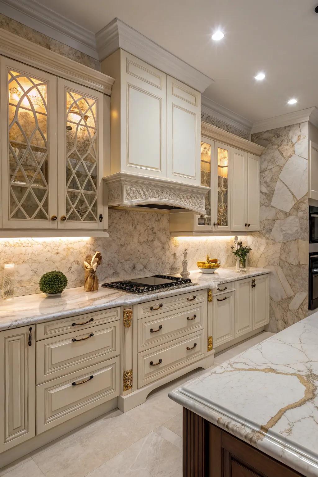 Blending textures introduces depth and dynamic interest to the kitchen.