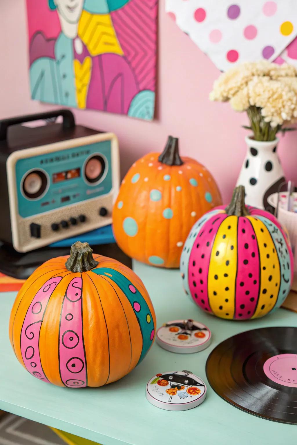 Usher audacious coloring through pop art-inspired gourds.