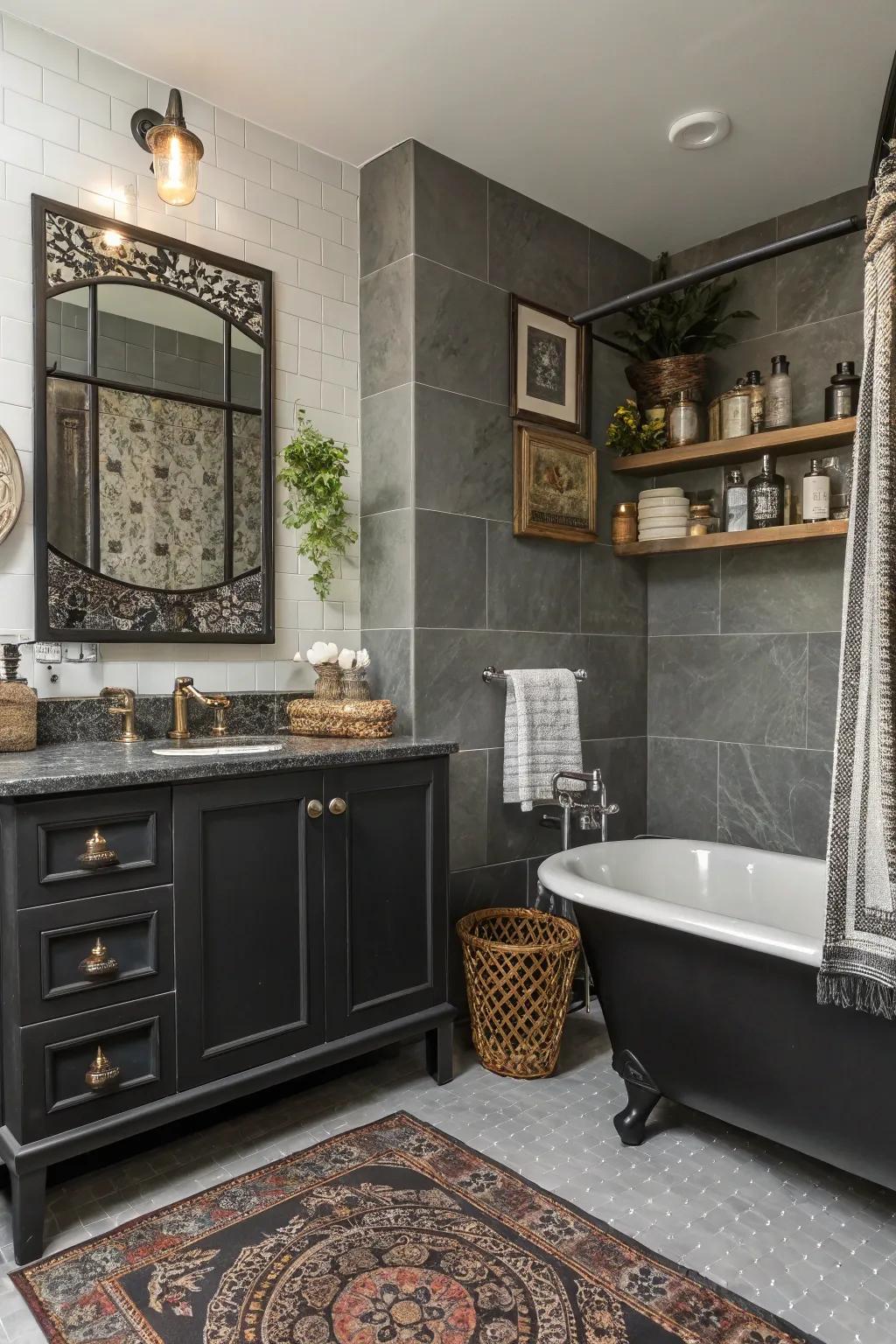 A bathroom enriched with varied trimmings for a personalized nuance.