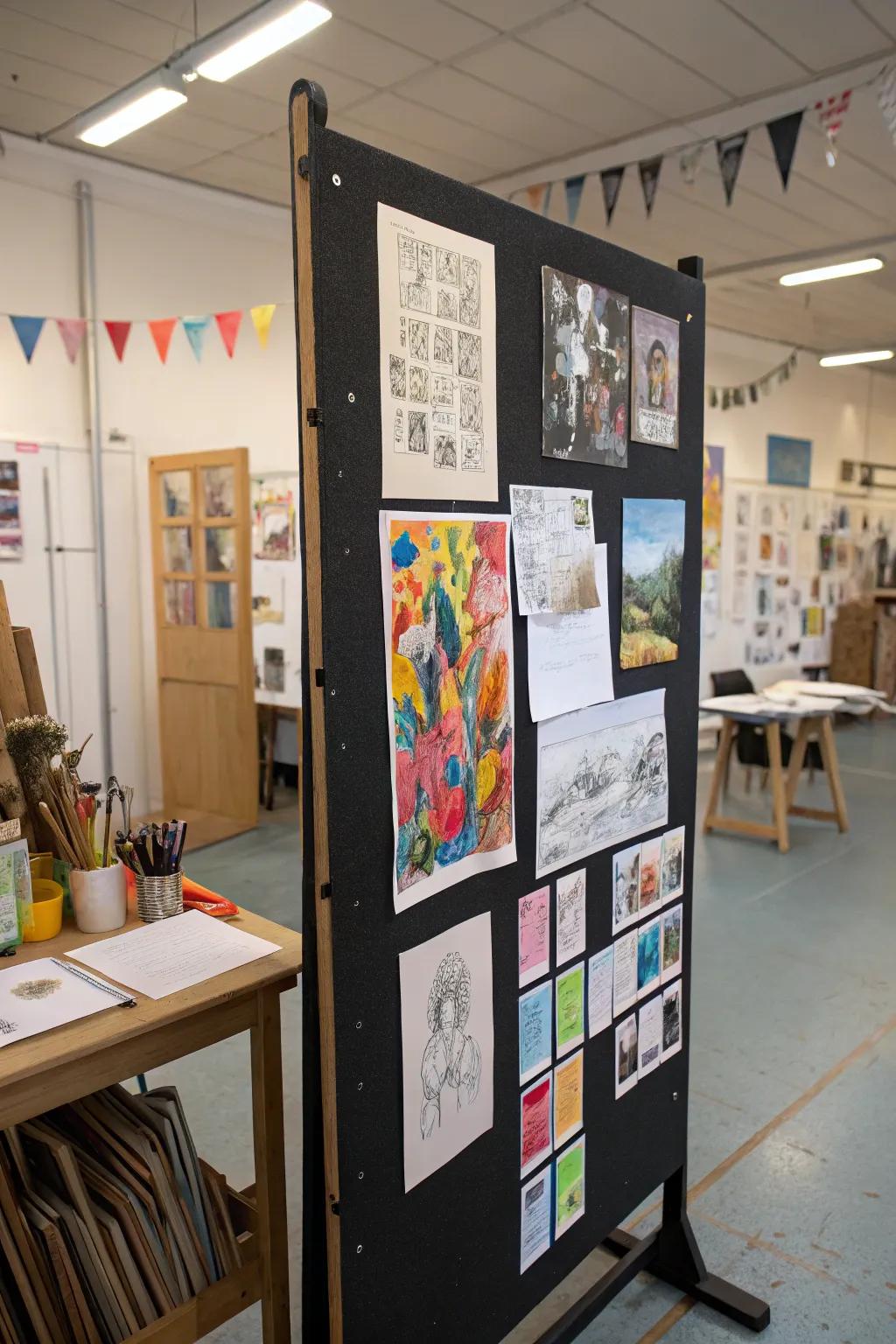 Express your creative side by employing a pinboard that doubles as a canvas.