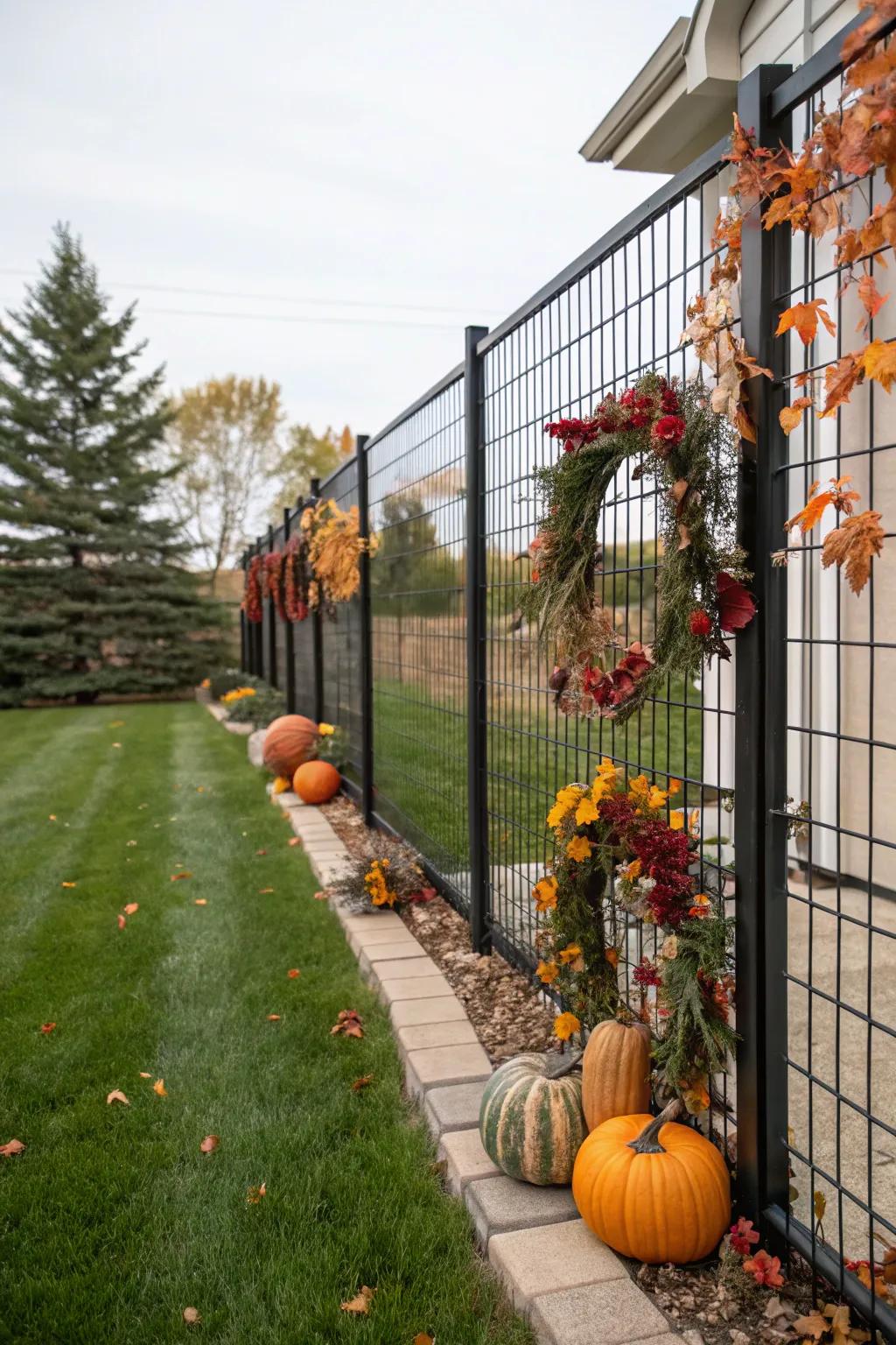 Make your dark metallic mesh barrier a backdrop for seasonal decorations.