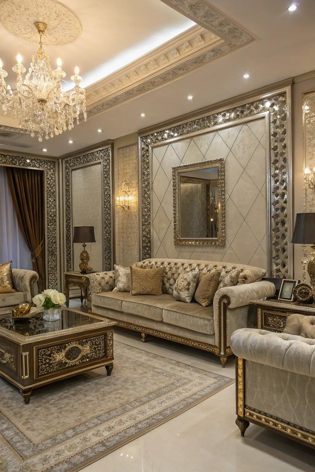 Metallic borders infuse a glimmer of opulence and luxury.