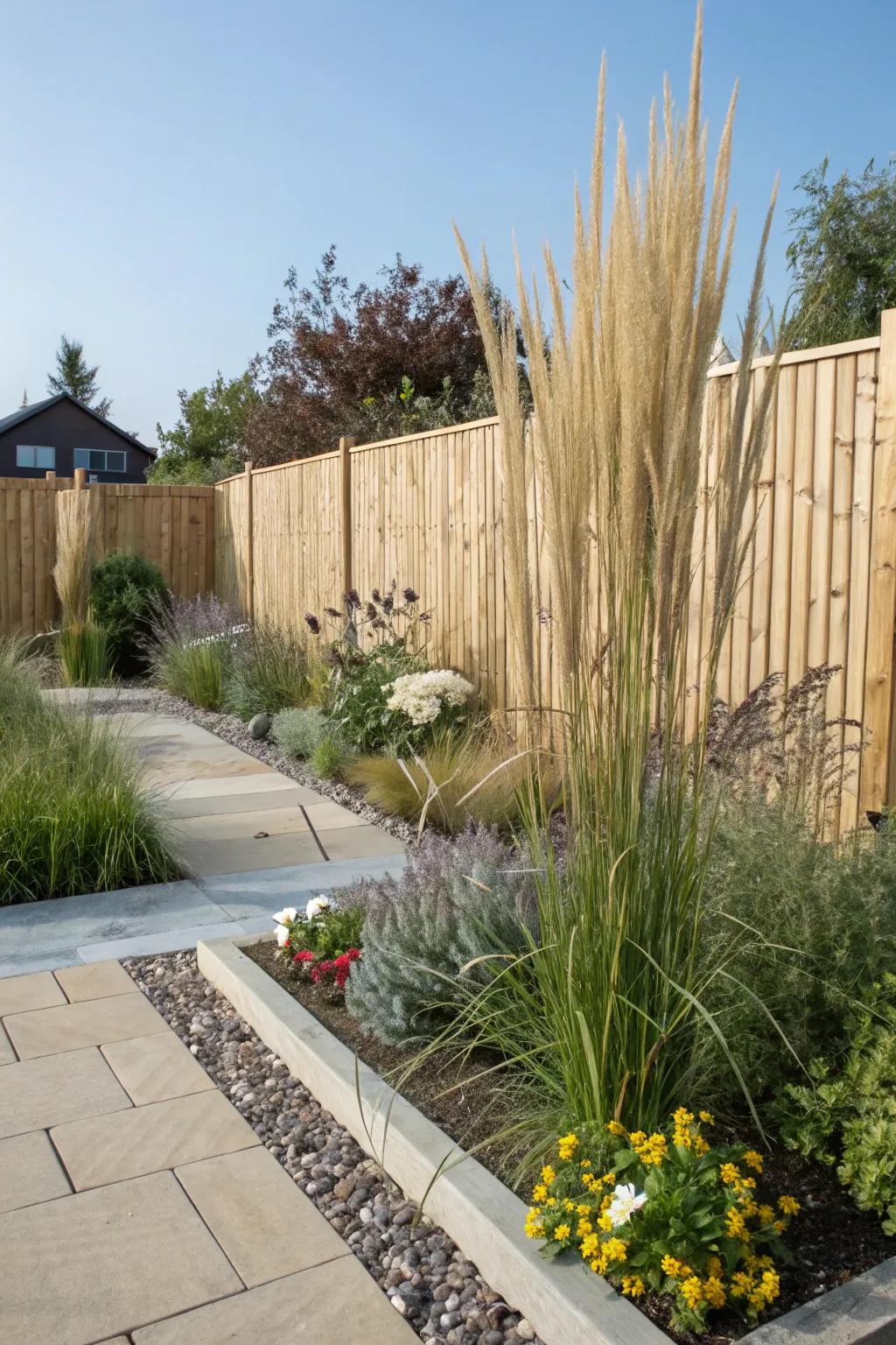Lanky Reed Grass creates vertical interest in the garden.
