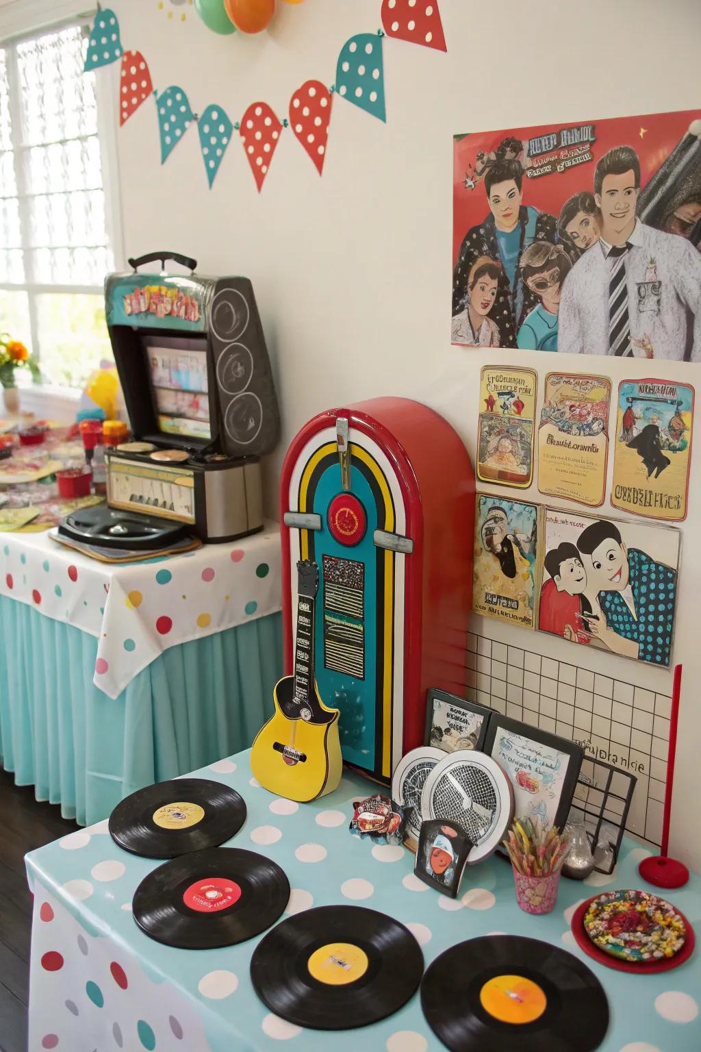 A rock 'n' roll baby shower with retro and musical elements