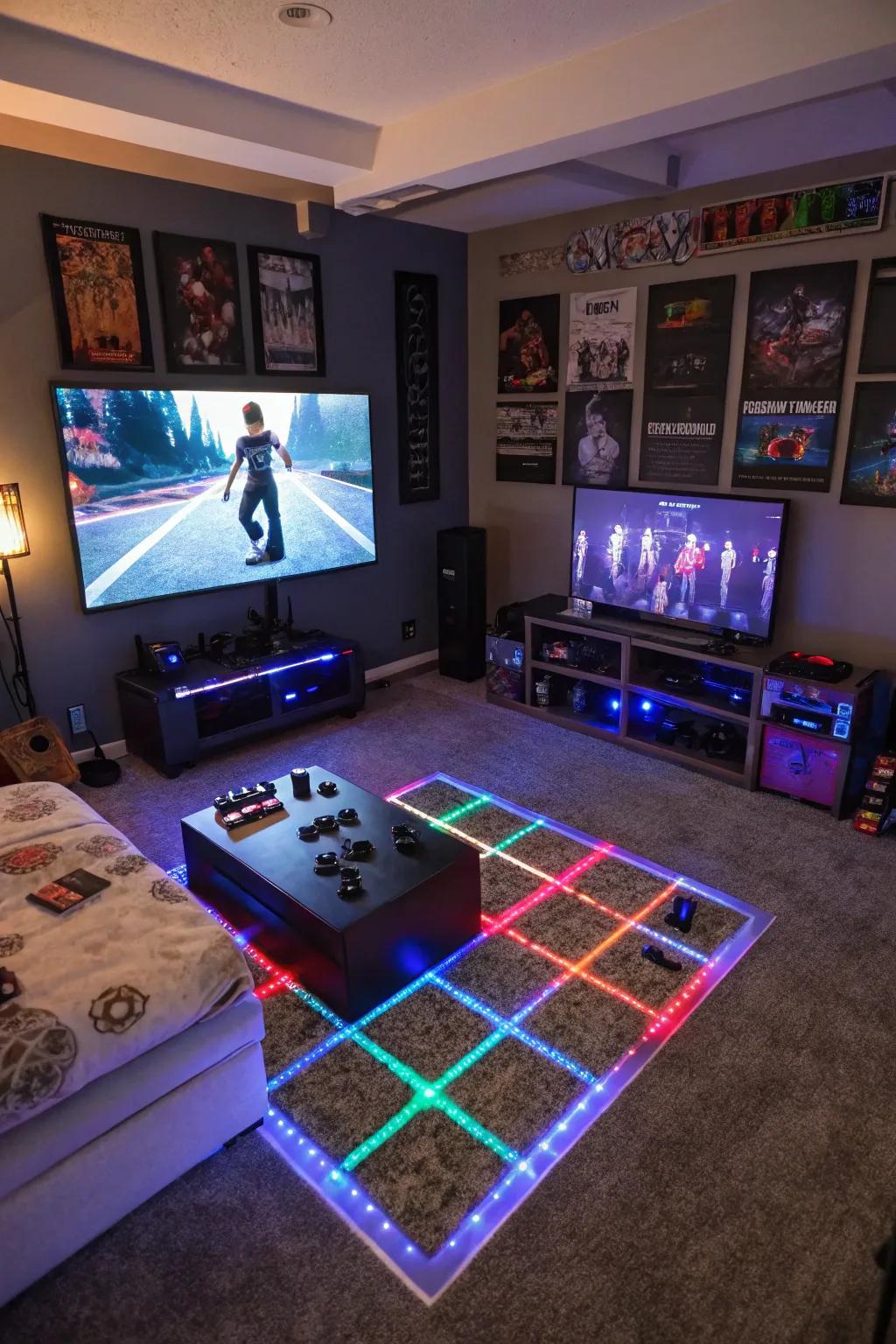Interactive flooring introduces a fun and engaging addition to the space.