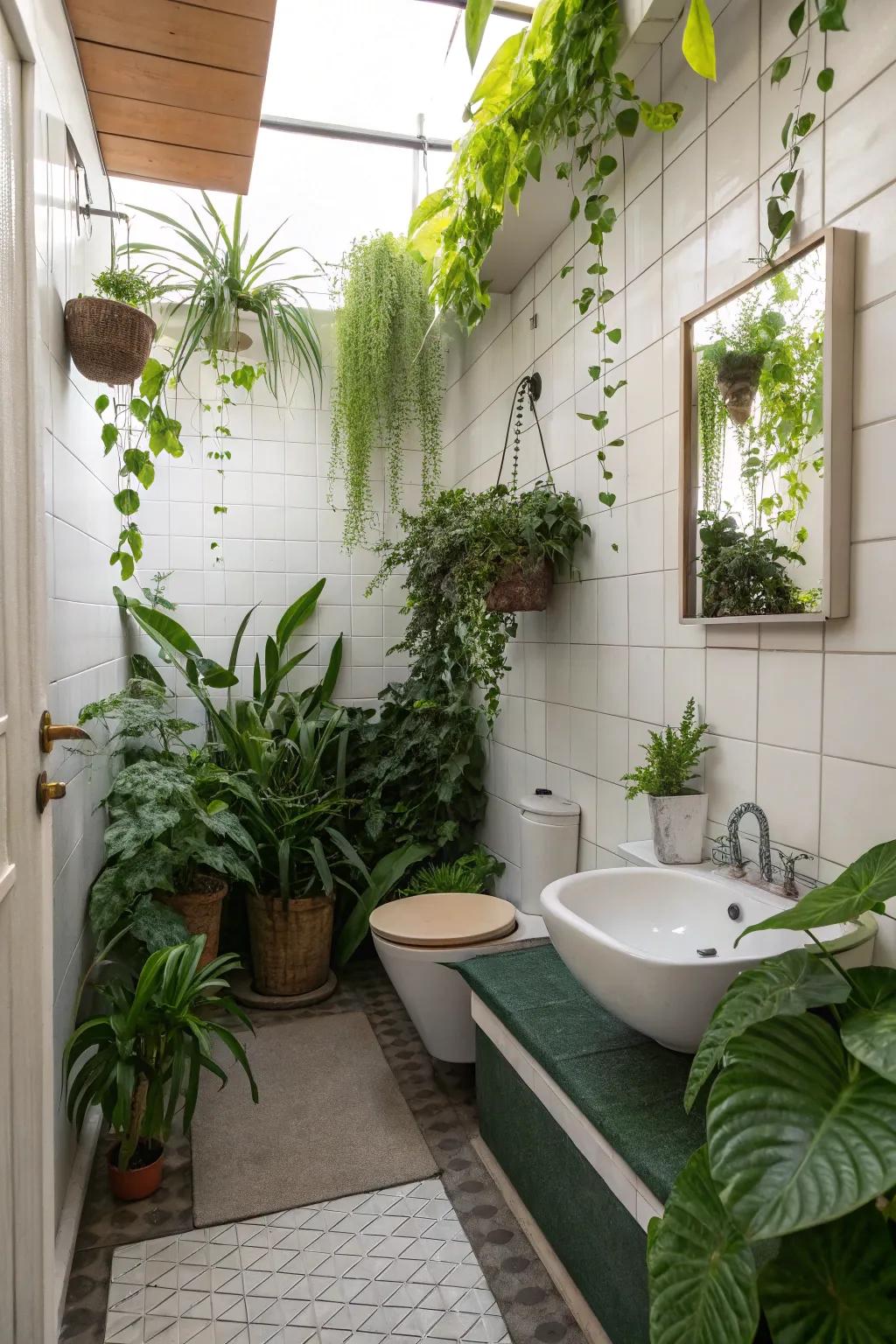 Flora and verdure contribute freshness and vitality to your bathroom.