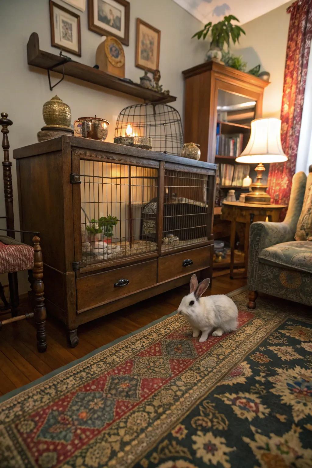 Classic vibes introduce charm and persona to the bunny's area.