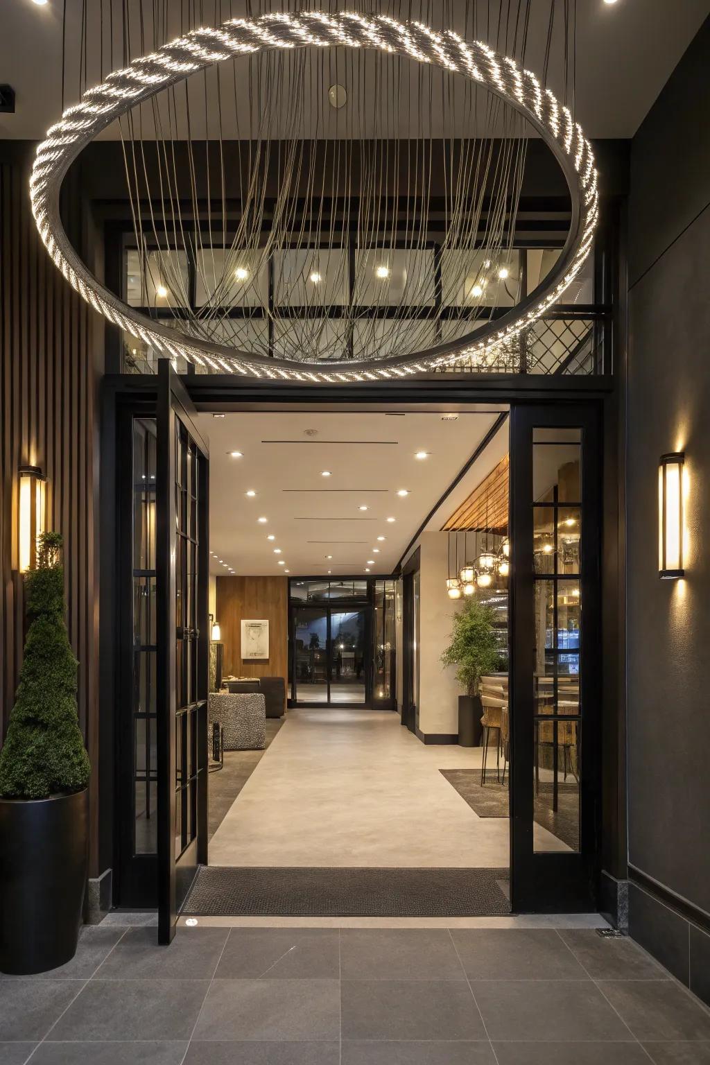 Create a striking initial impression through dynamic entryway wiring lighting.