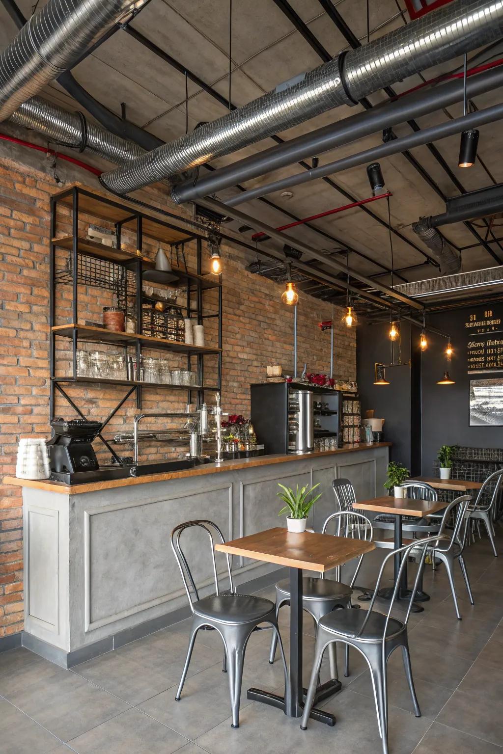 Industrial components impart a modern edge to your home cafe.