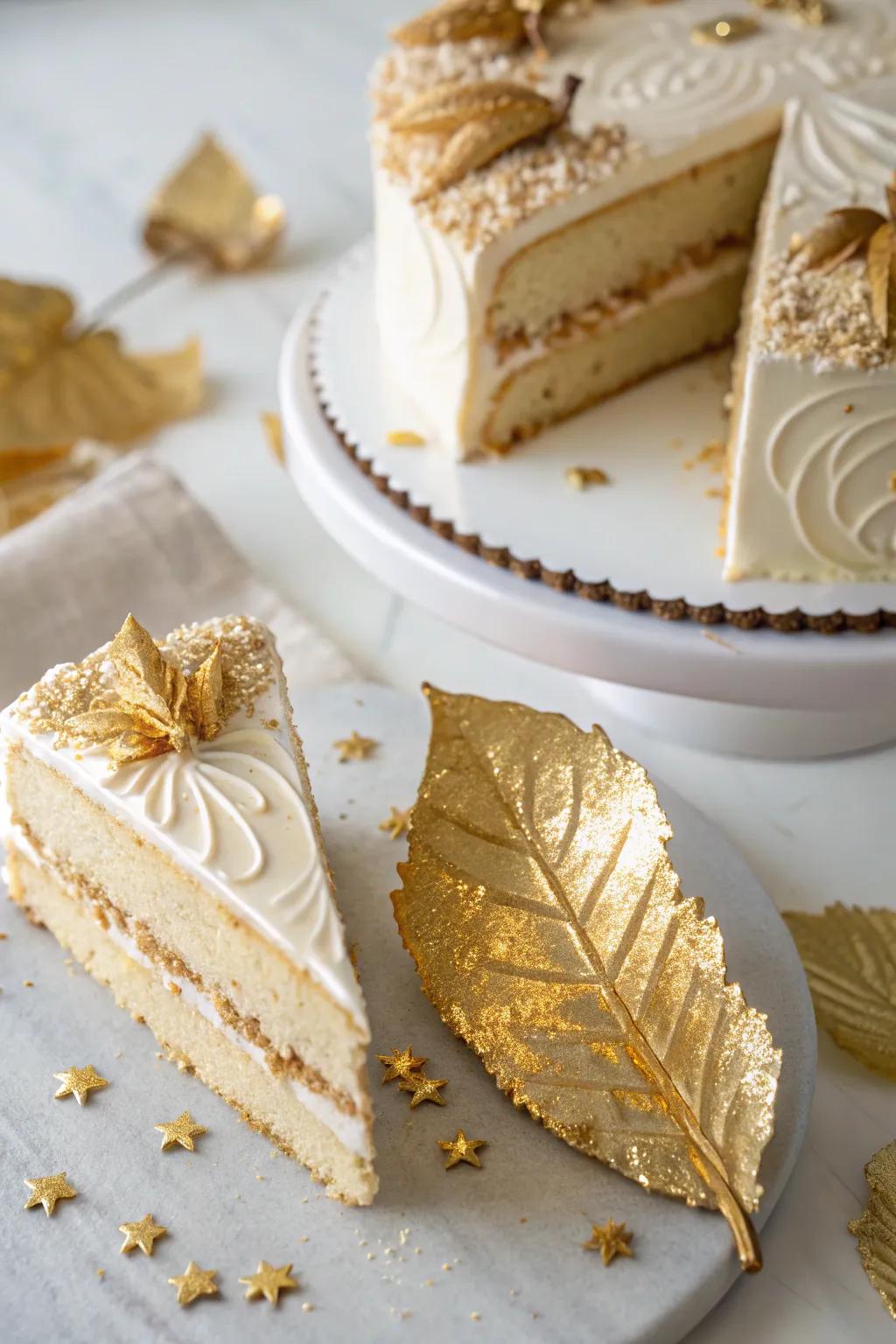 Gilded leaf infuses a luxurious element into your dessert presentation.