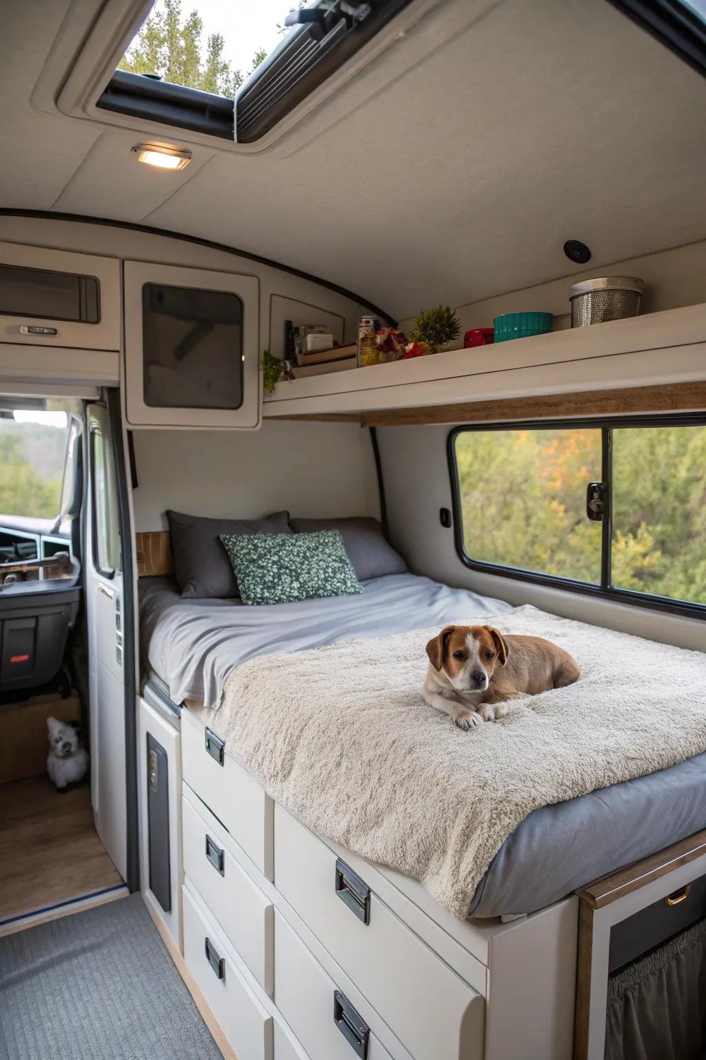 Pet-friendly areas inside your camper shell for your furry companions.