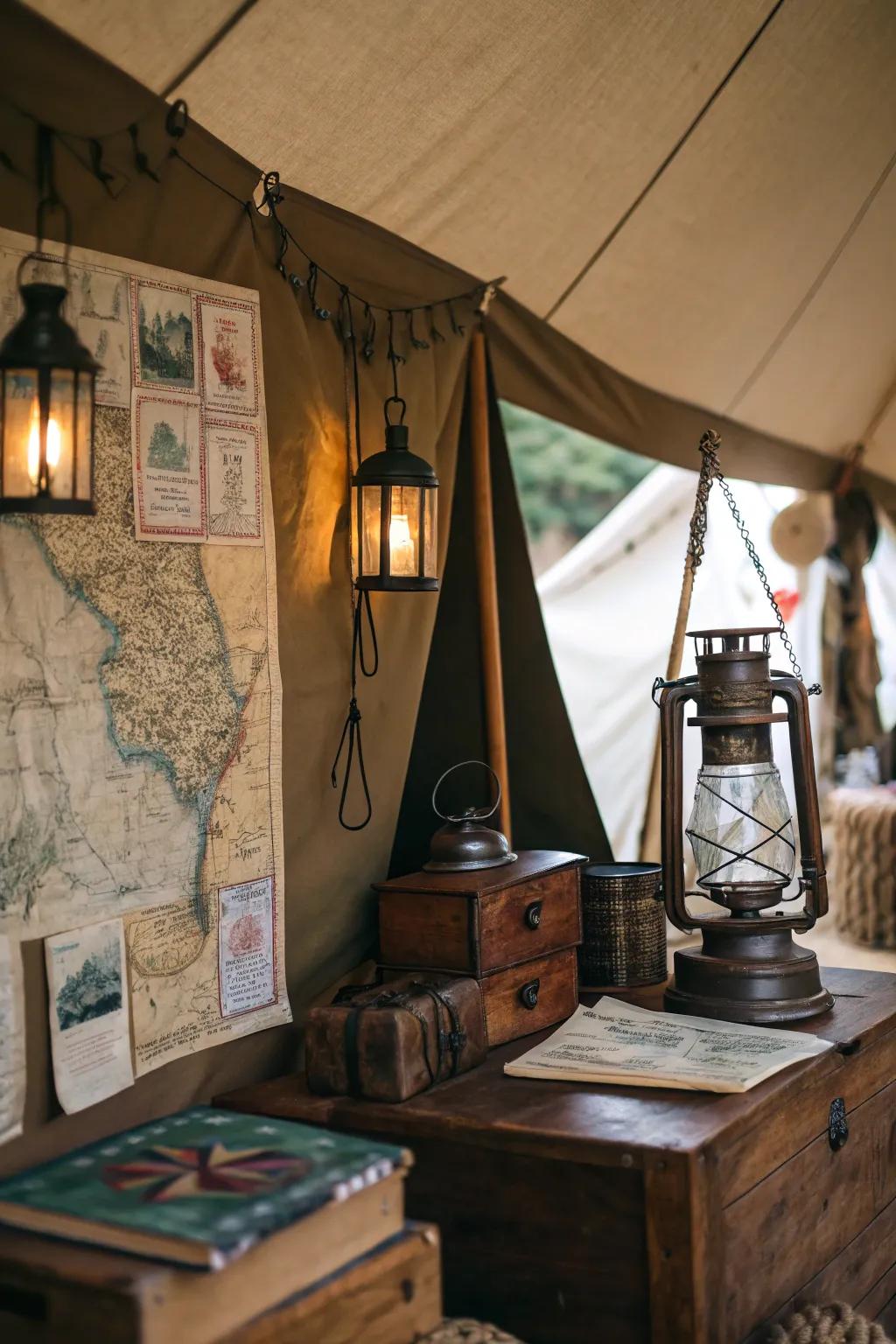 Append character with unique vintage finds inside your tent.