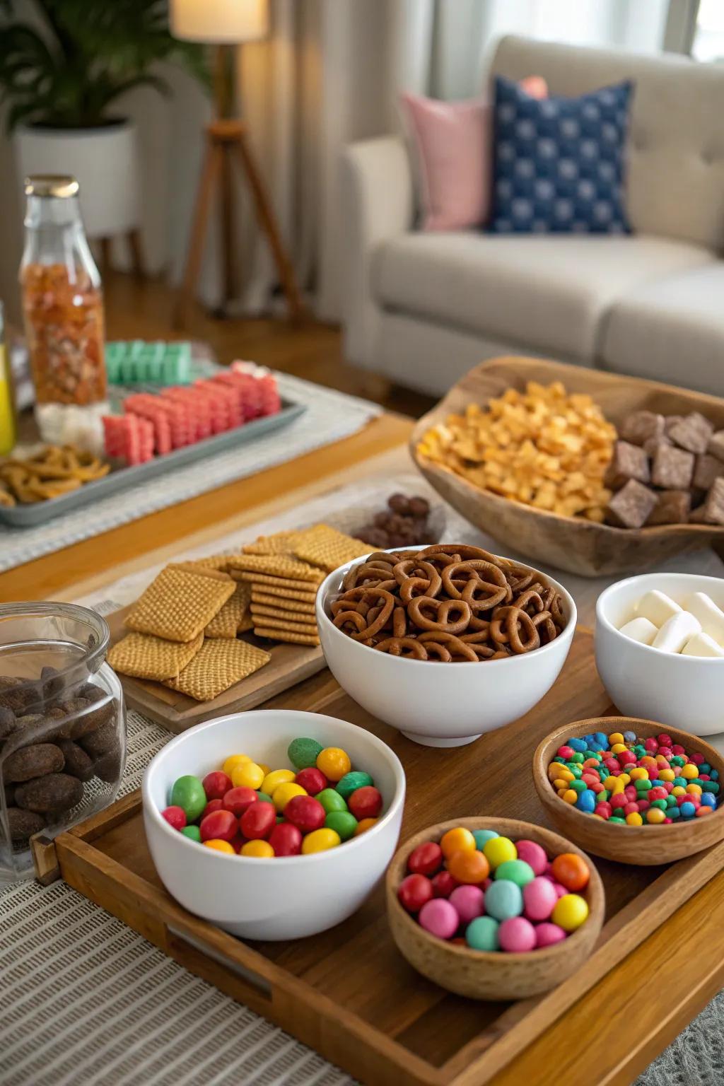 A delightful sweet and savory candy table.