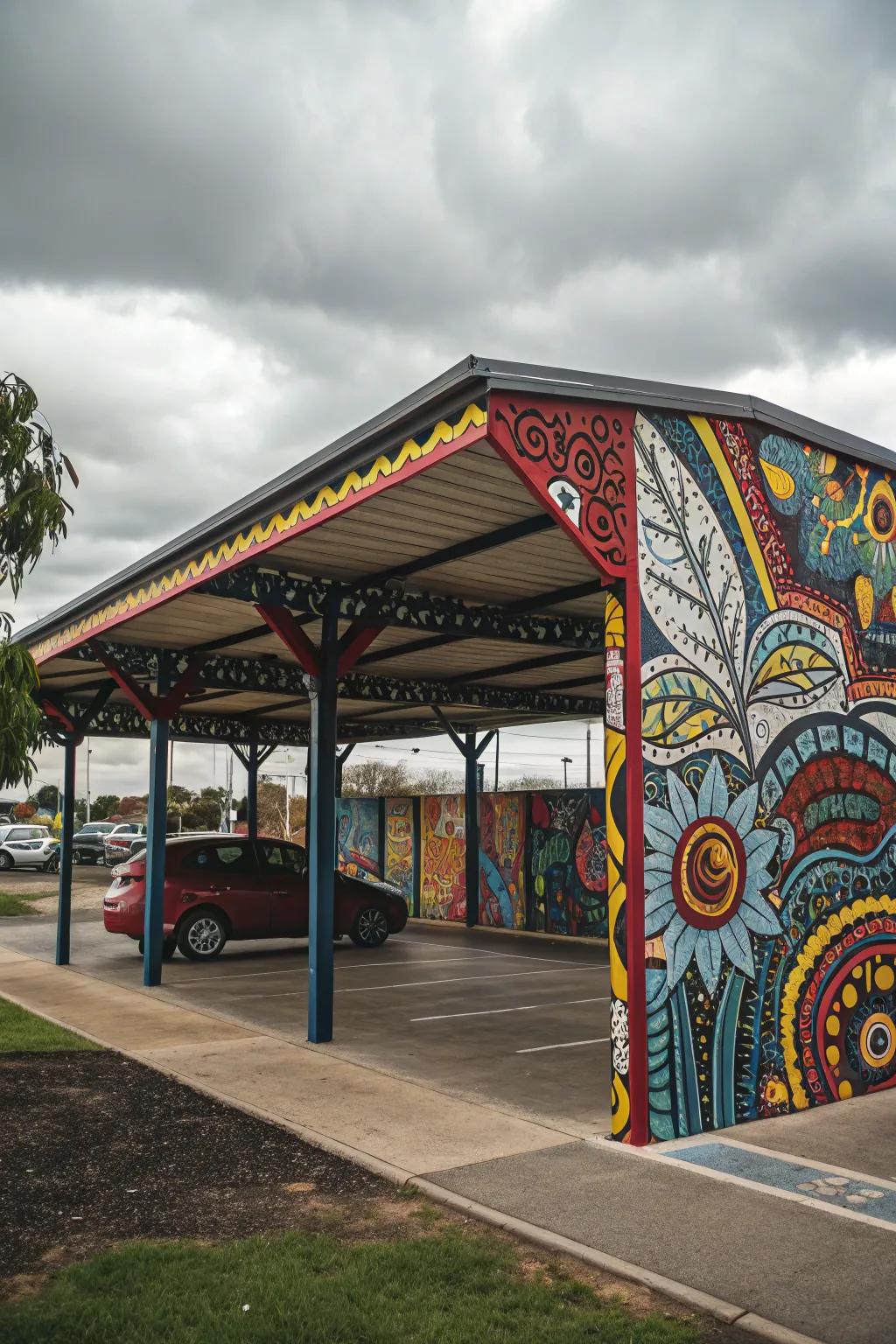 A carport showcasing artistic patterns, transforming practicality into a work of art.