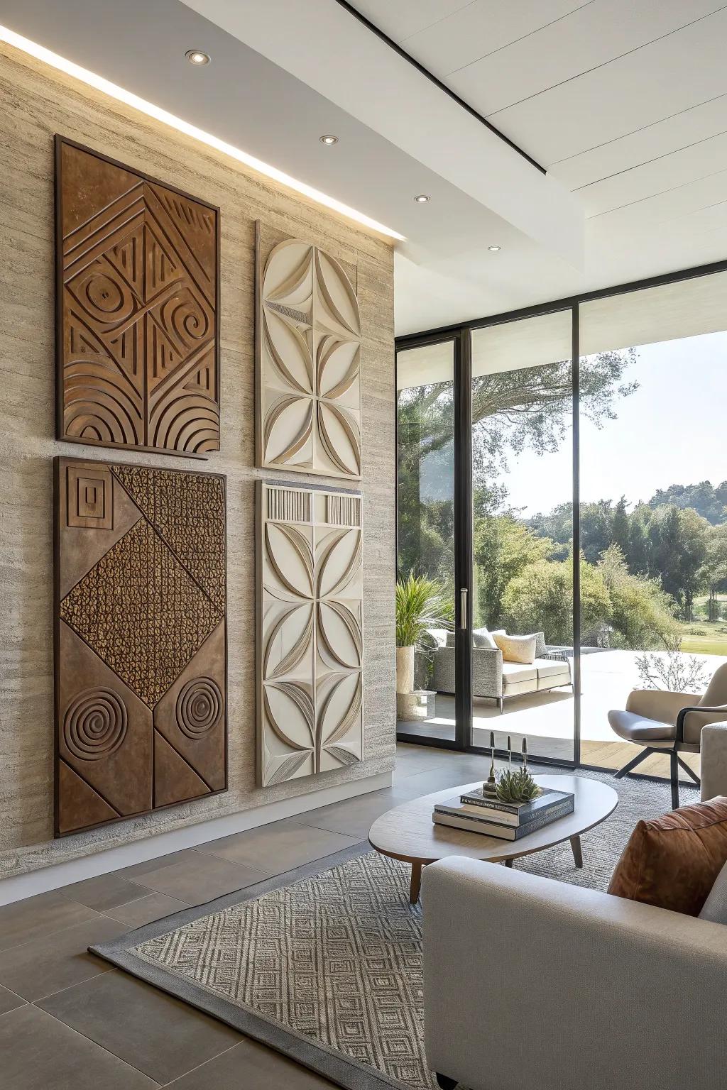 Ceramic wall decor creates a striking visual statement.