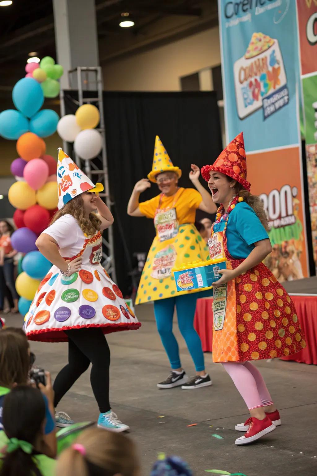 Individuals garbed in grain-themed attire, taking part in an attire showdown.