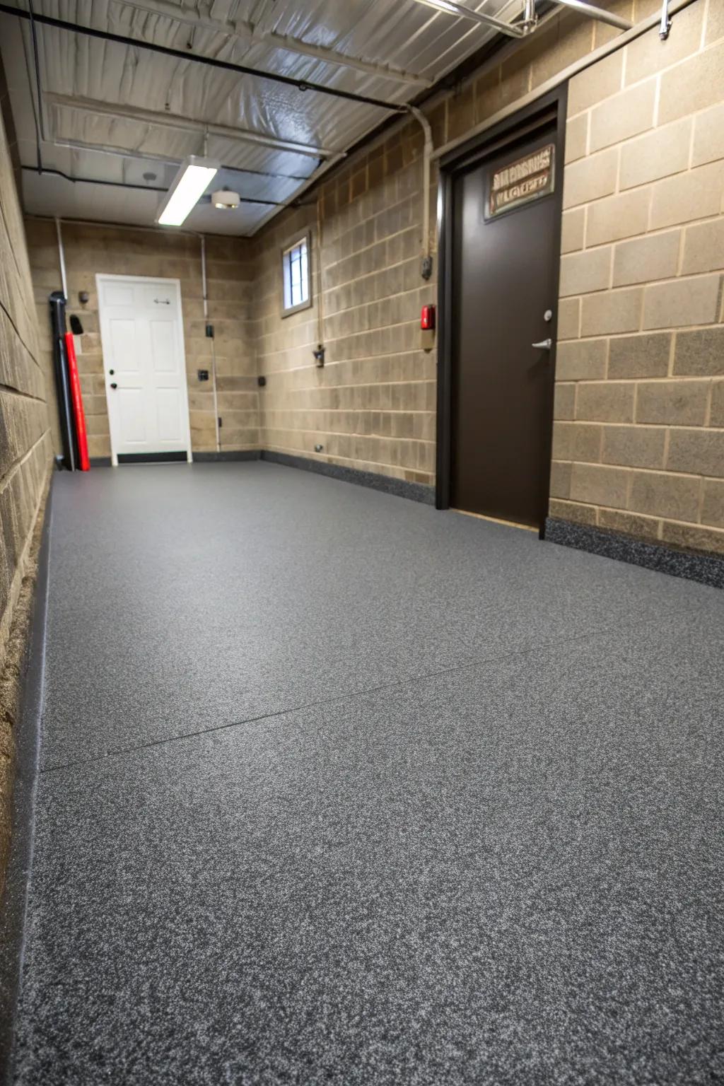 Recycled rubber flooring provides a long-lasting and eco-friendly solution for busy basements.