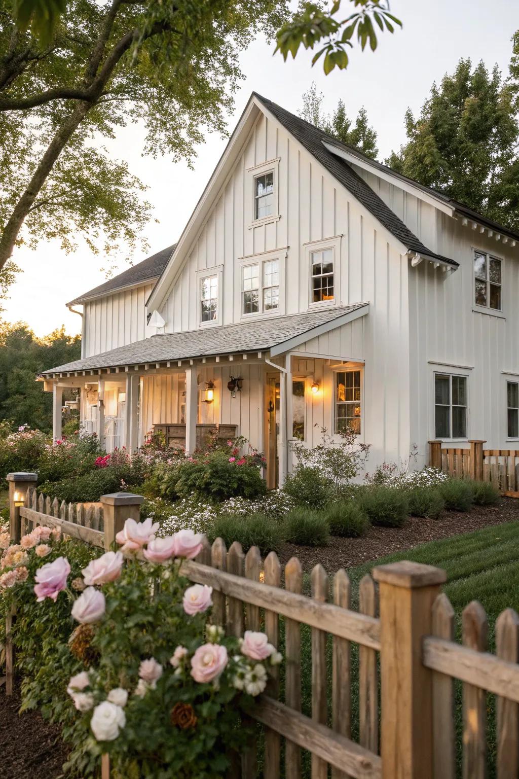 Plank and strip siding adds farmhouse charm and elegance.