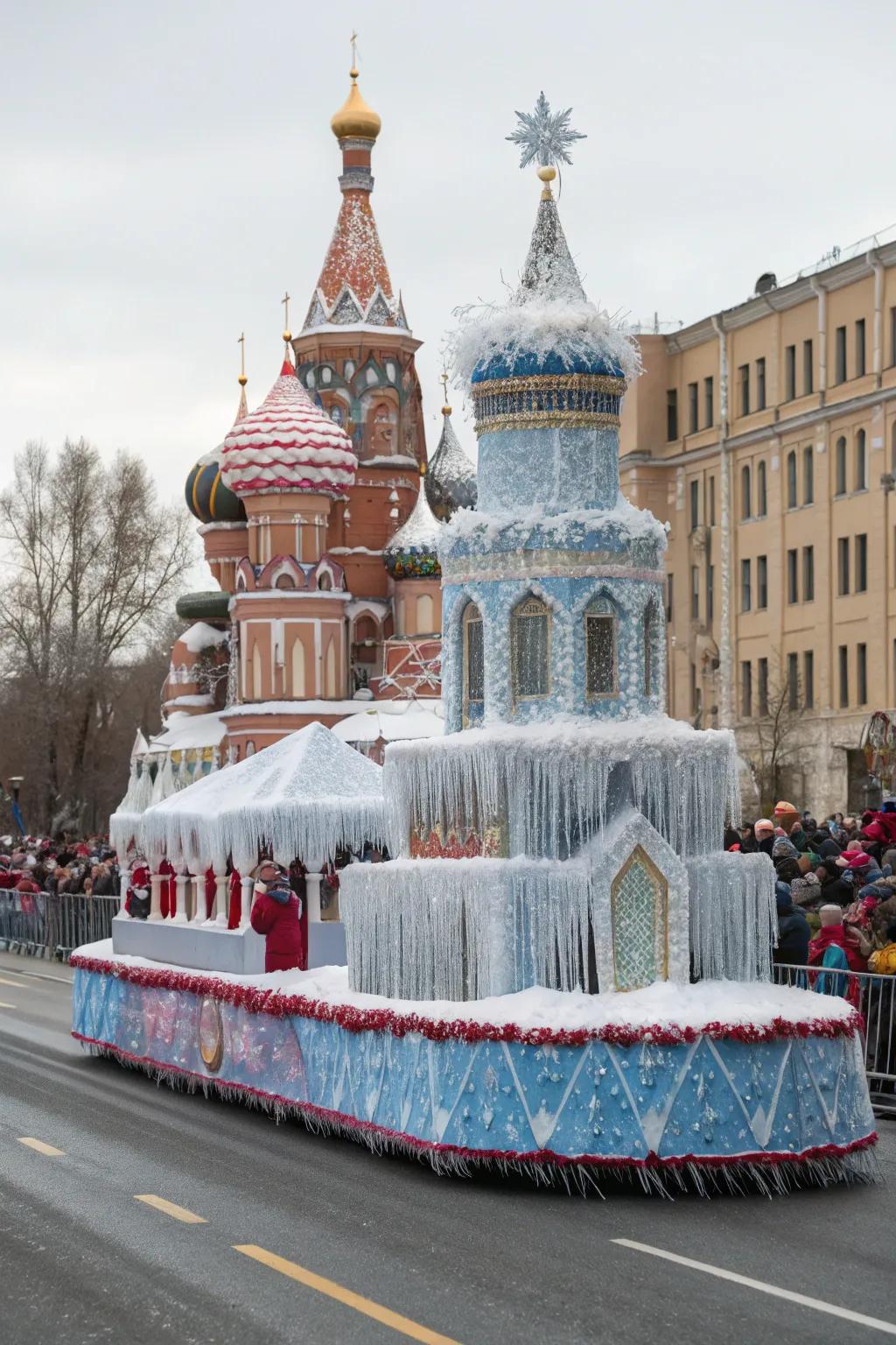 Russian Winter Palace float featuring majestic domes and decorations.