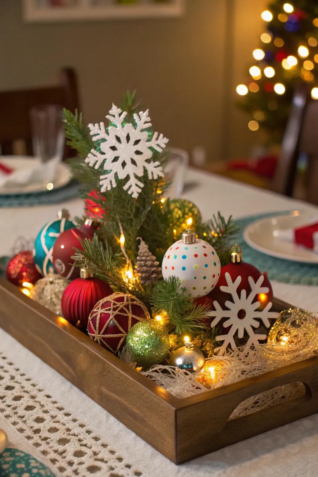 A handmade ornament centerpiece that dazzles.