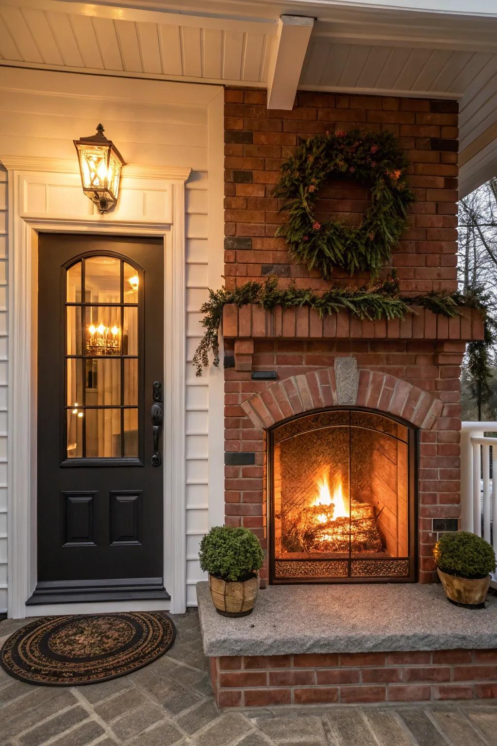 A warm and cozy hearth front, yielding a homely holiday feel.