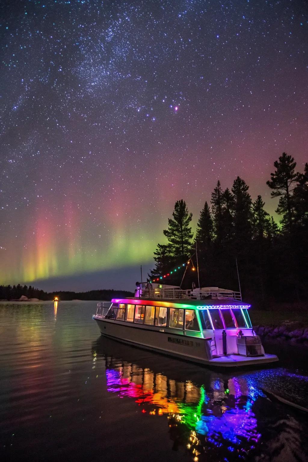 A hypnotic Northern Lights illusion on water, capturing the wonder of the aurora.